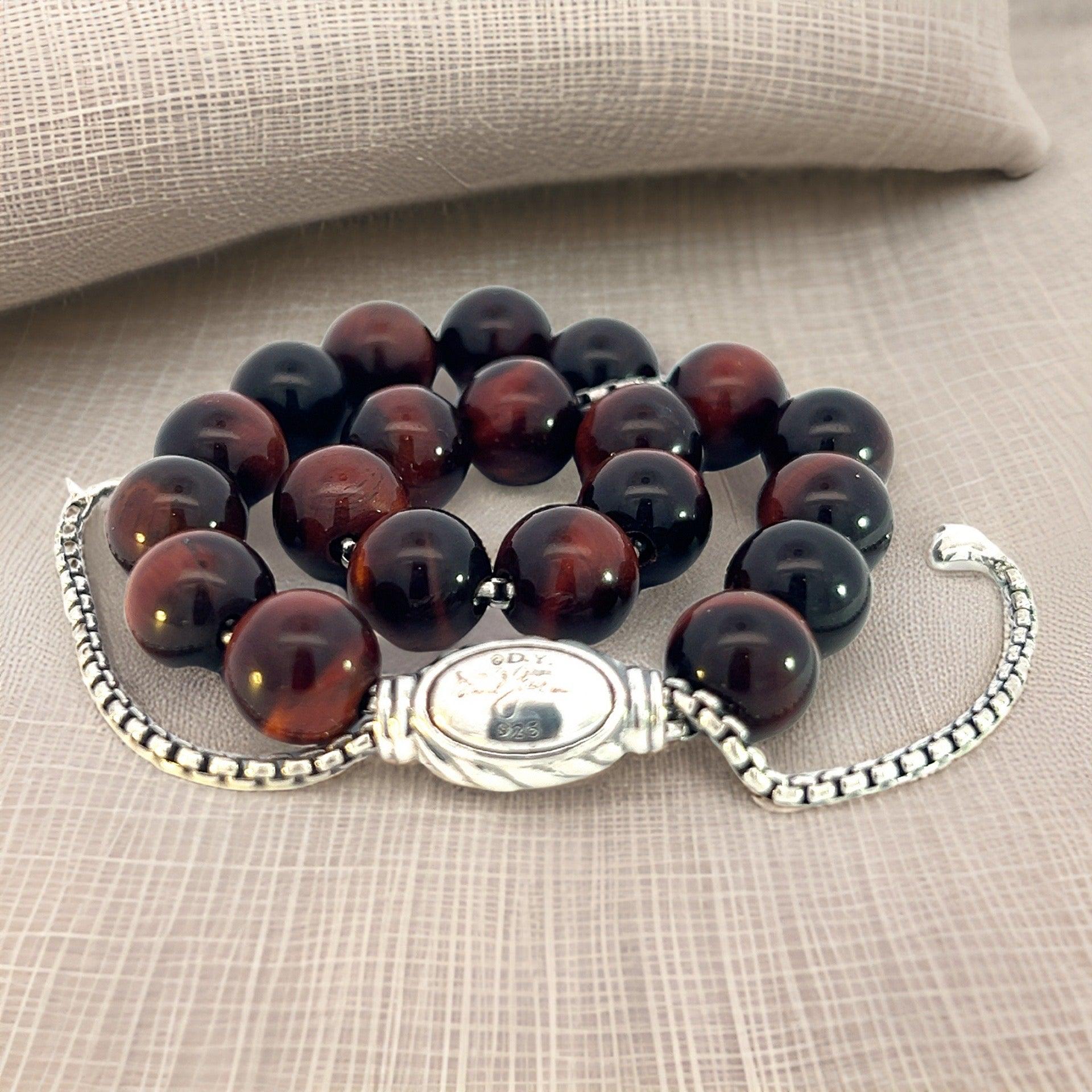 David Yurman Estate Tiger Eye Spiritual Beads Bracelet 6.6 - 8.5