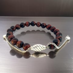 David Yurman Estate Tiger Eye Spiritual Beads Bracelet 6.6 - 8.5" Silver 8 mm