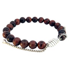 David Yurman Pulsera de Cuentas Espirituales de Ojo de Tigre Estate 6,6 - 8,5" Plata 8 mm