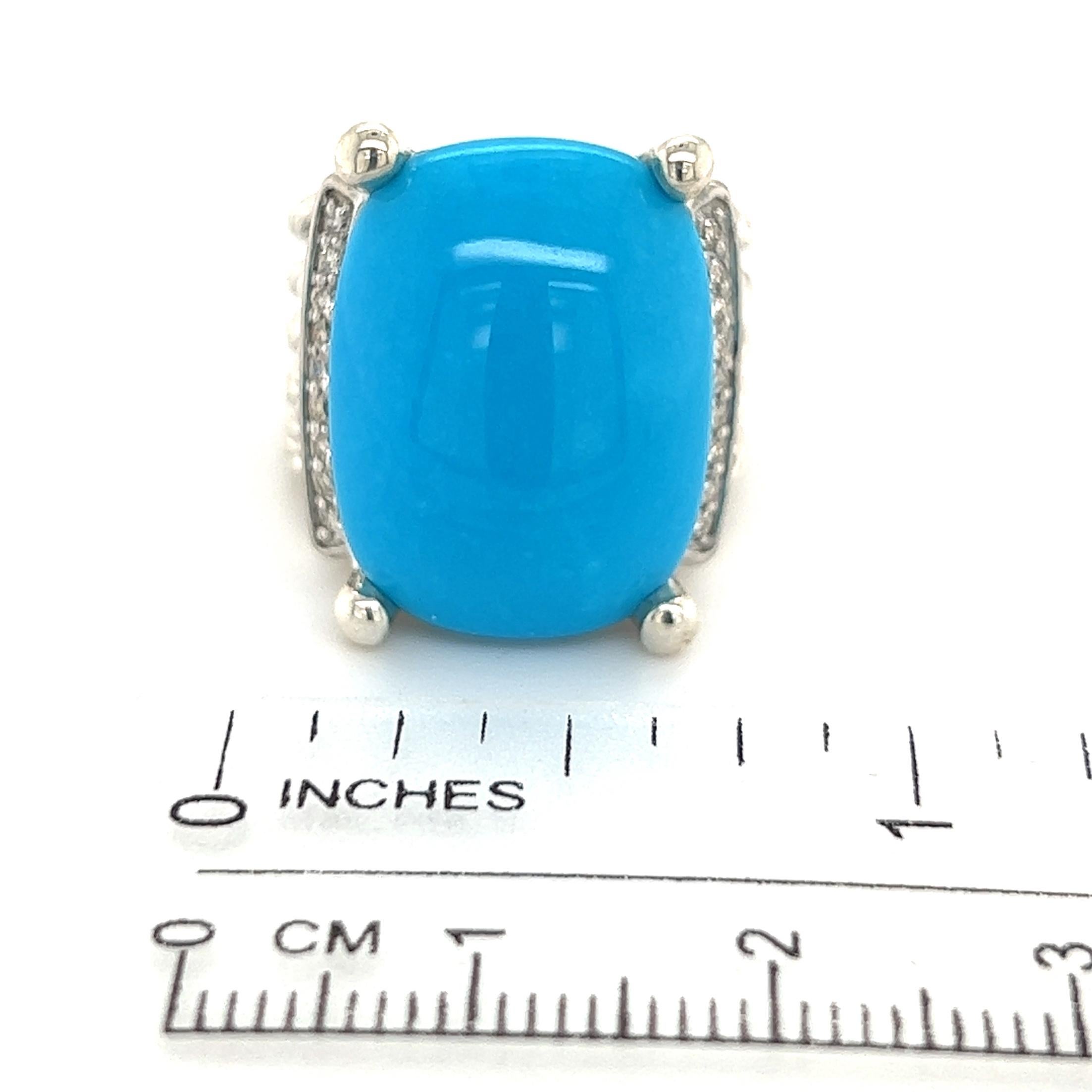 David Yurman Estate Turquoise Diamond Ring Sterling Silver 13.13 TCW In Good Condition In Brooklyn, NY