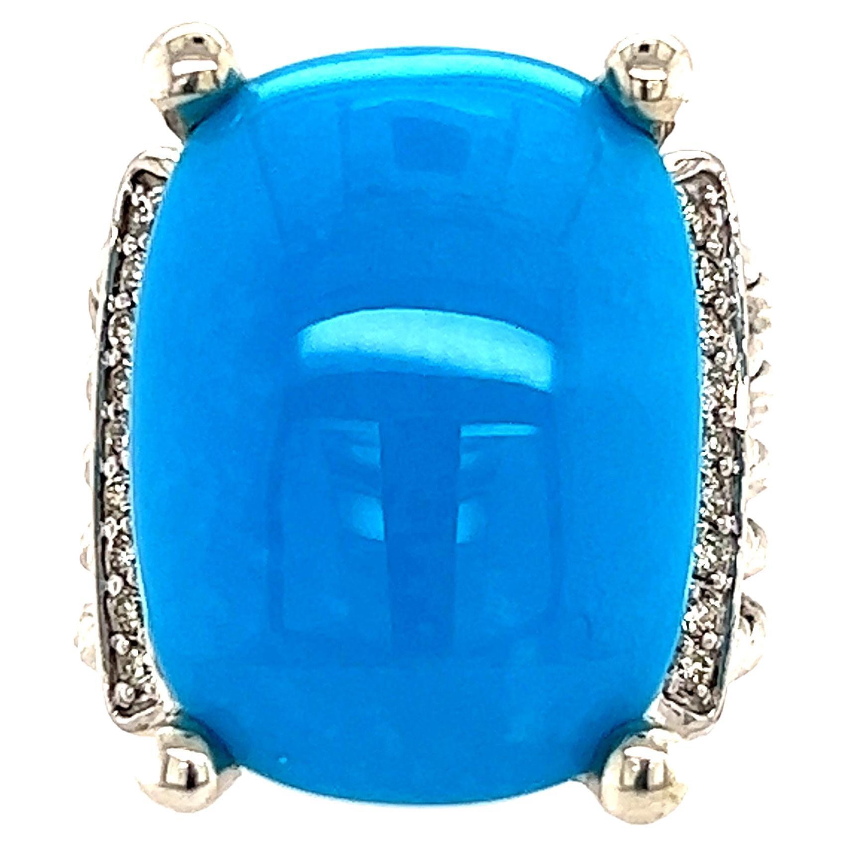 David Yurman Estate Turquoise Diamond Ring Sterling Silver 13.13 TCW