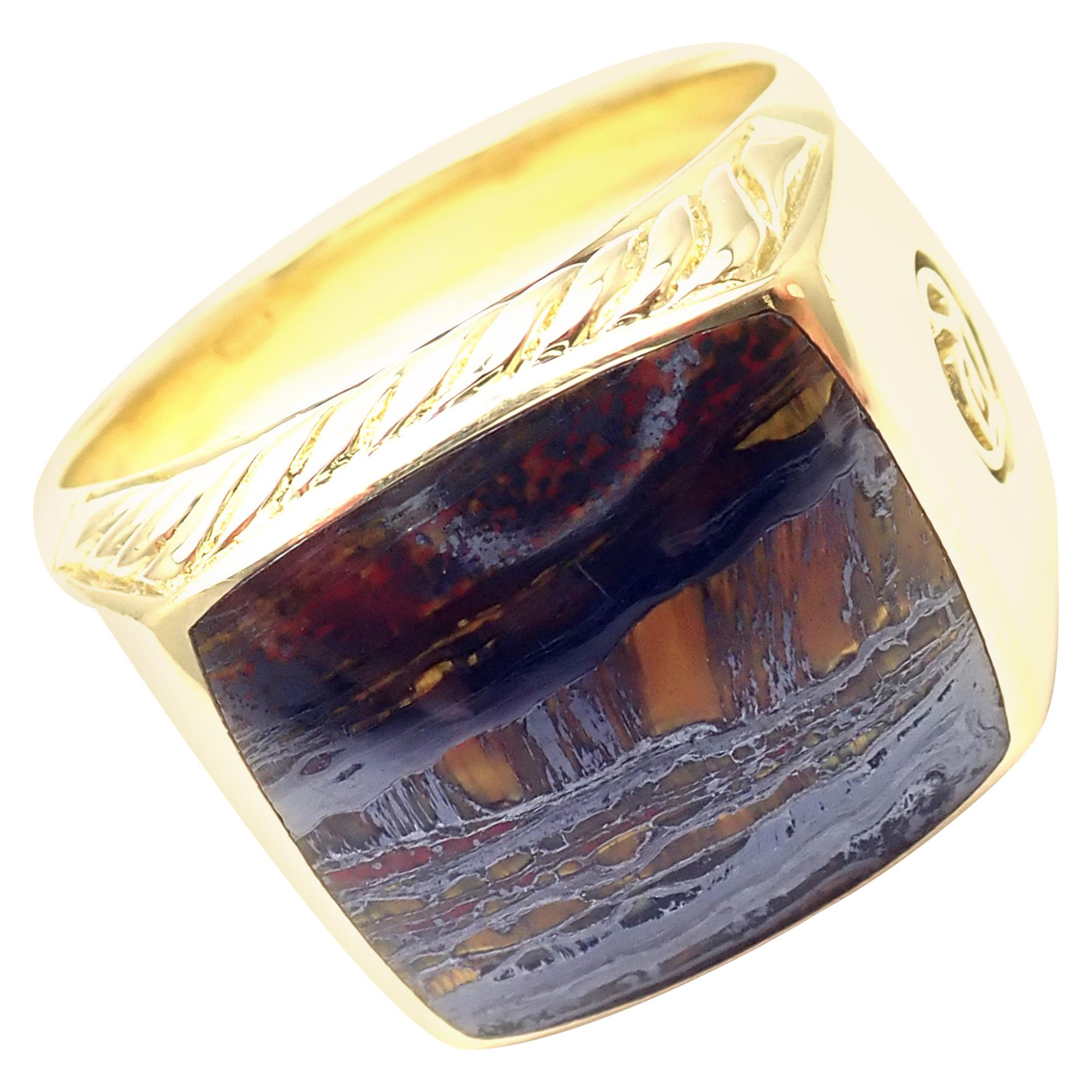 David Yurman Exotic Jasper Stone Large Yellow Gold Ring