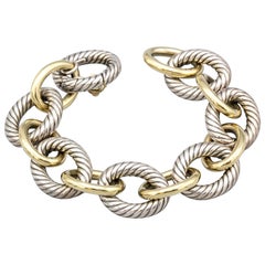 David Yurman Extra Large Silver and 18 Karat Gold Oval Link Bracelet