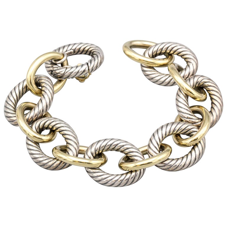 David Yurman Extra Large Silver and 18 Karat Gold Oval Link Bracelet at