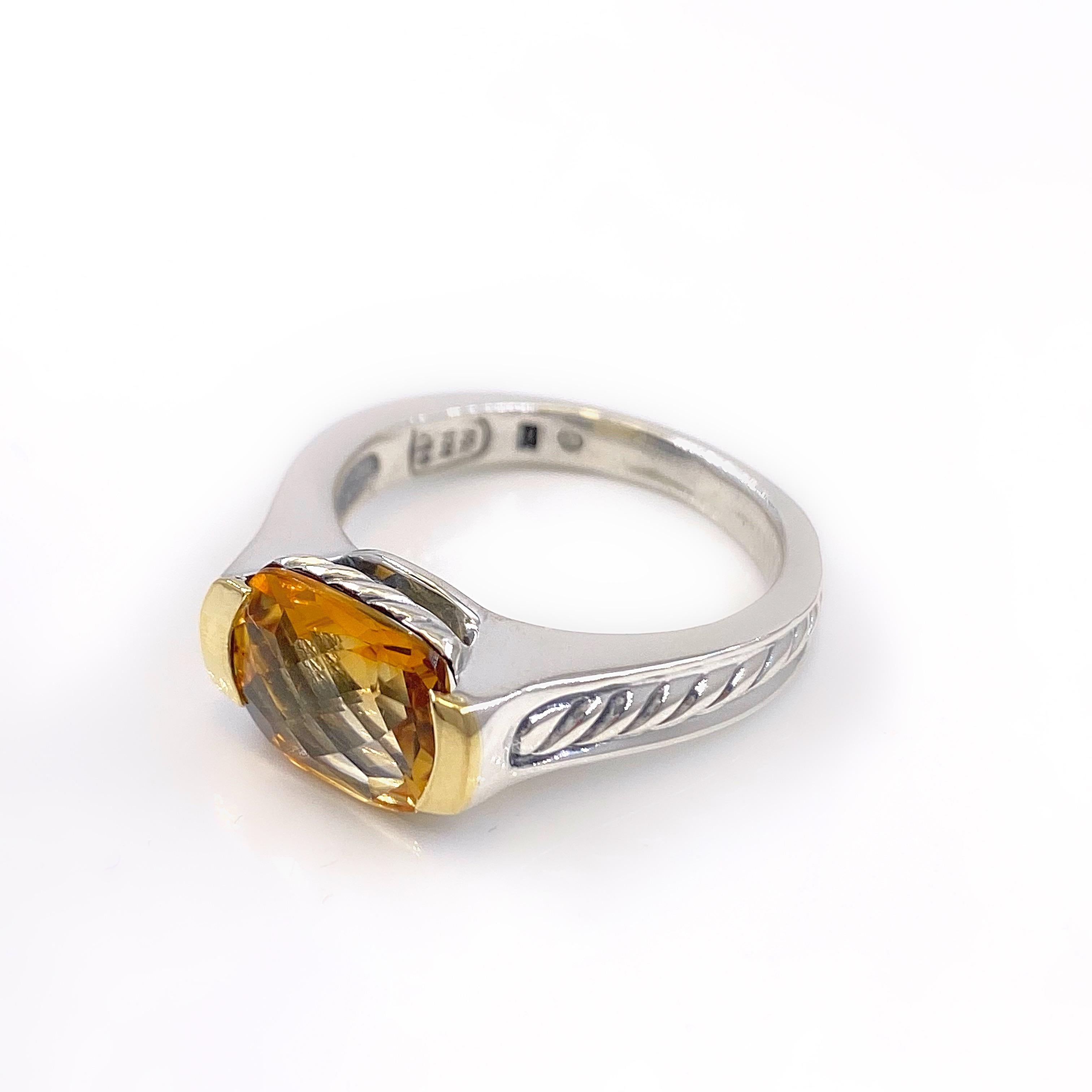 David Yurman Faceted Citrine Ring 18 Karat Yellow Gold and Sterling Silver 2