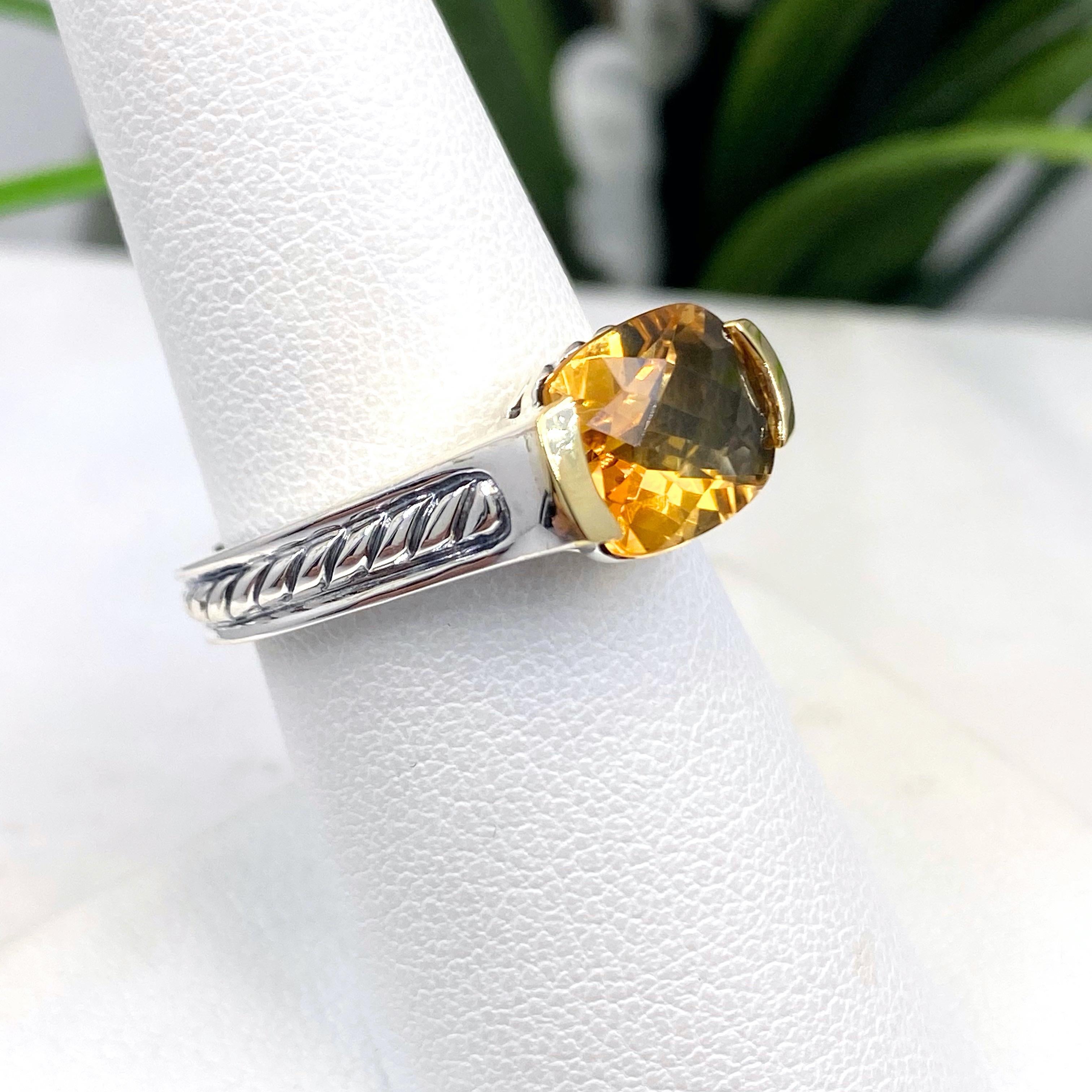 David Yurman Faceted Citrine Ring 18 Karat Yellow Gold and Sterling Silver 3