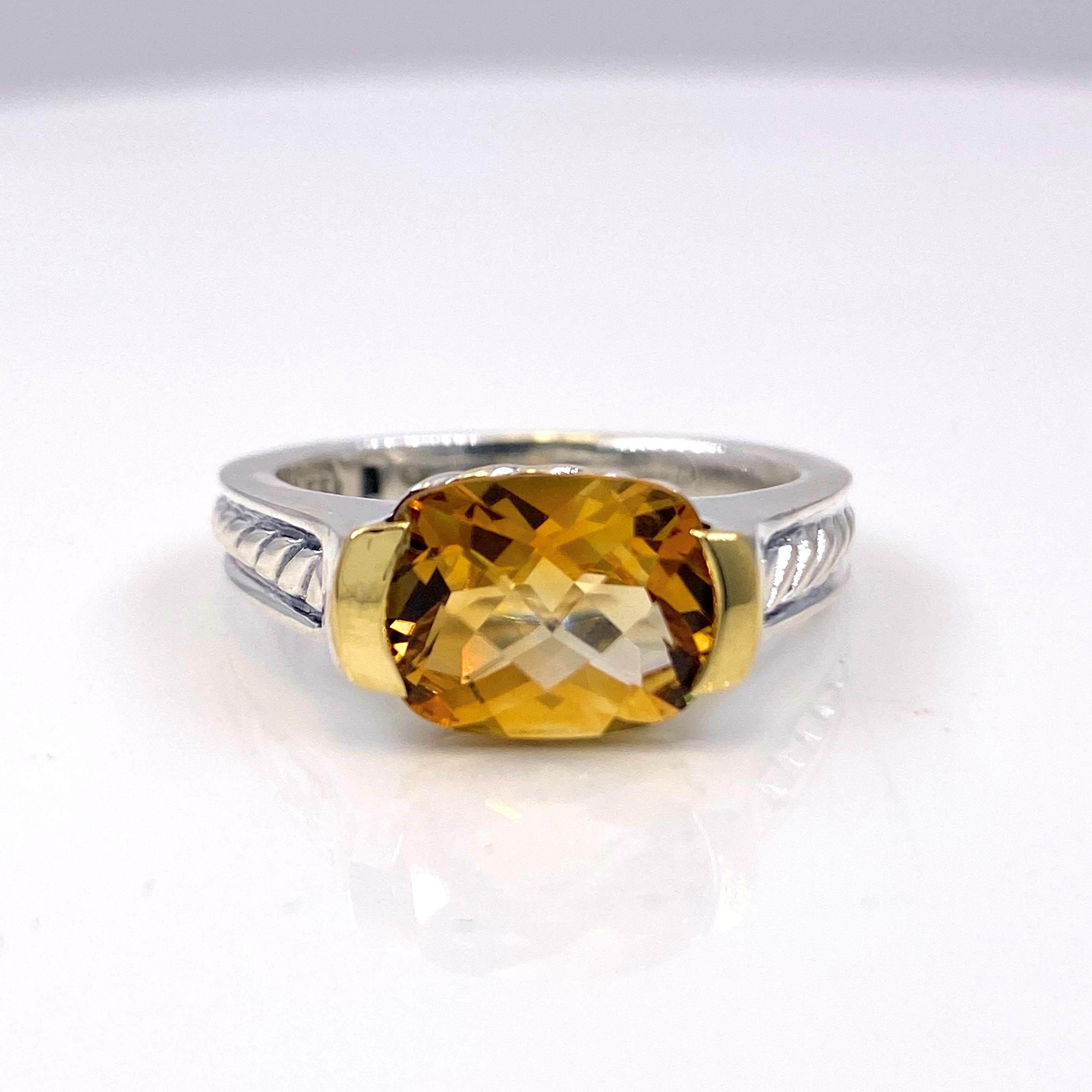 David Yurman Faceted Citrine Ring 18 Karat Yellow Gold and Sterling Silver 4