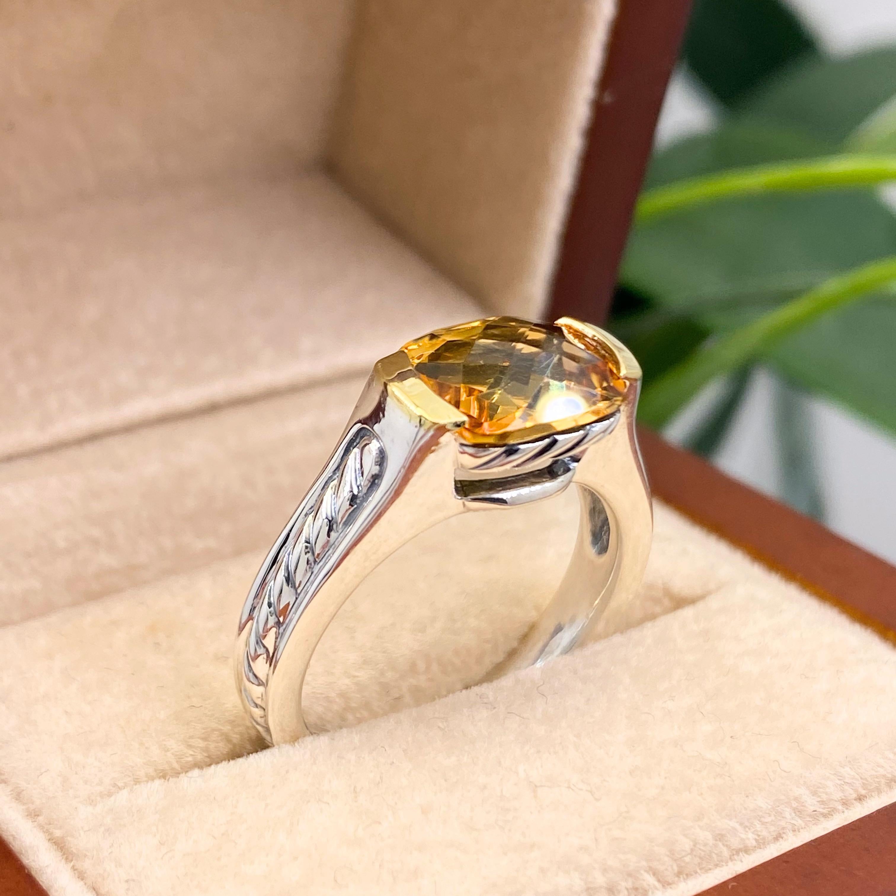 Oval Cut David Yurman Faceted Citrine Ring 18 Karat Yellow Gold and Sterling Silver
