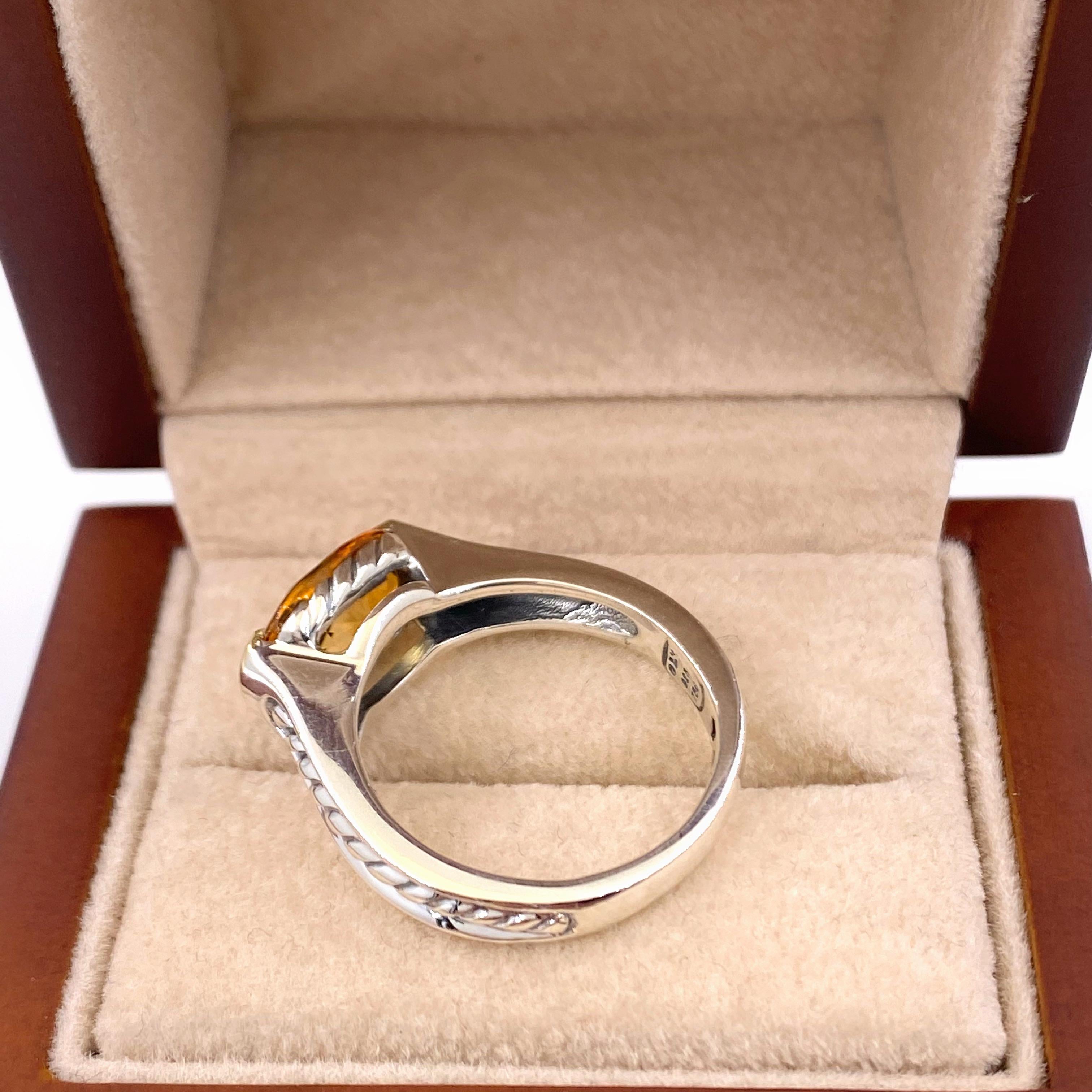 David Yurman Faceted Citrine Ring 18 Karat Yellow Gold and Sterling Silver In Excellent Condition In San Diego, CA