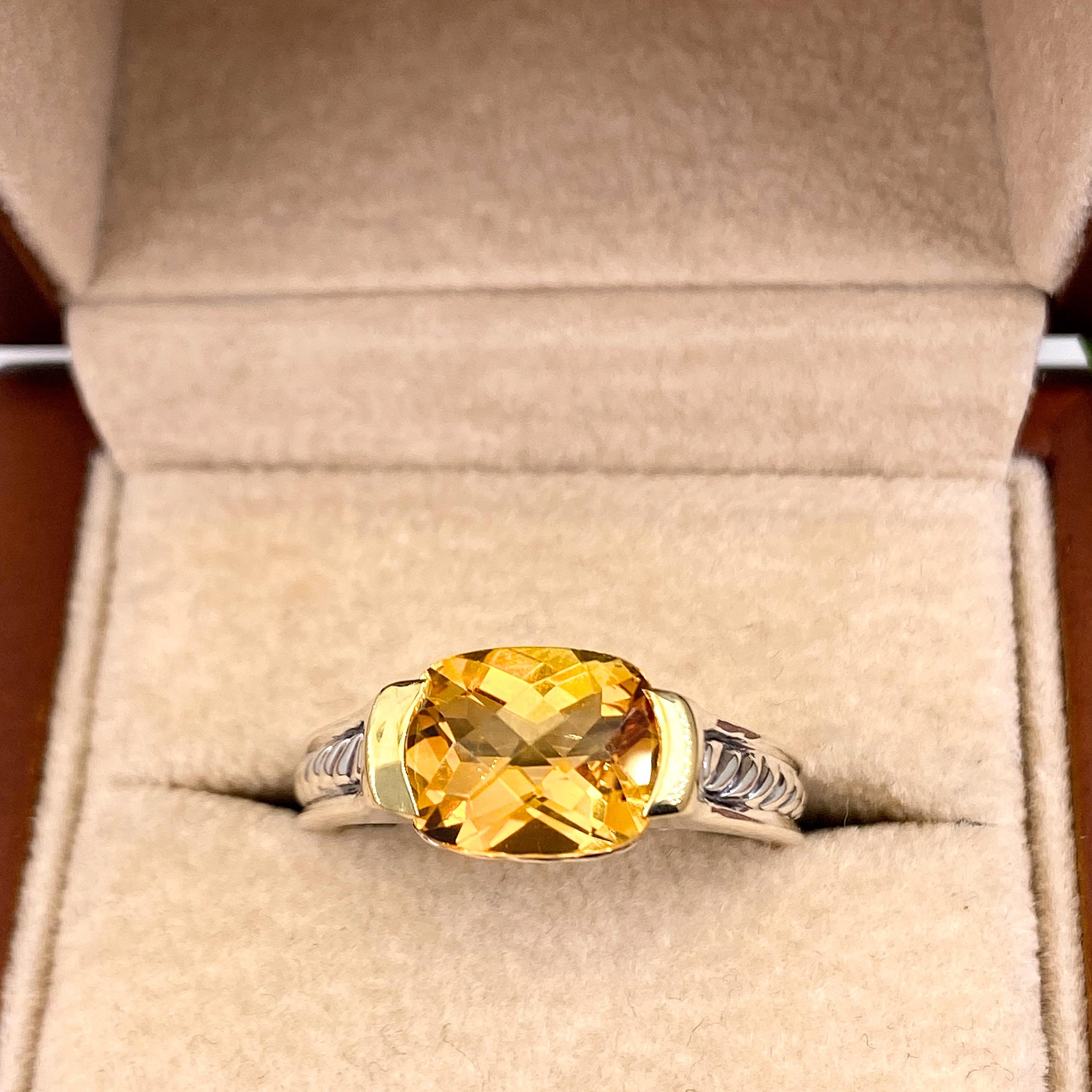 David Yurman Faceted Citrine Ring 18 Karat Yellow Gold and Sterling Silver 1