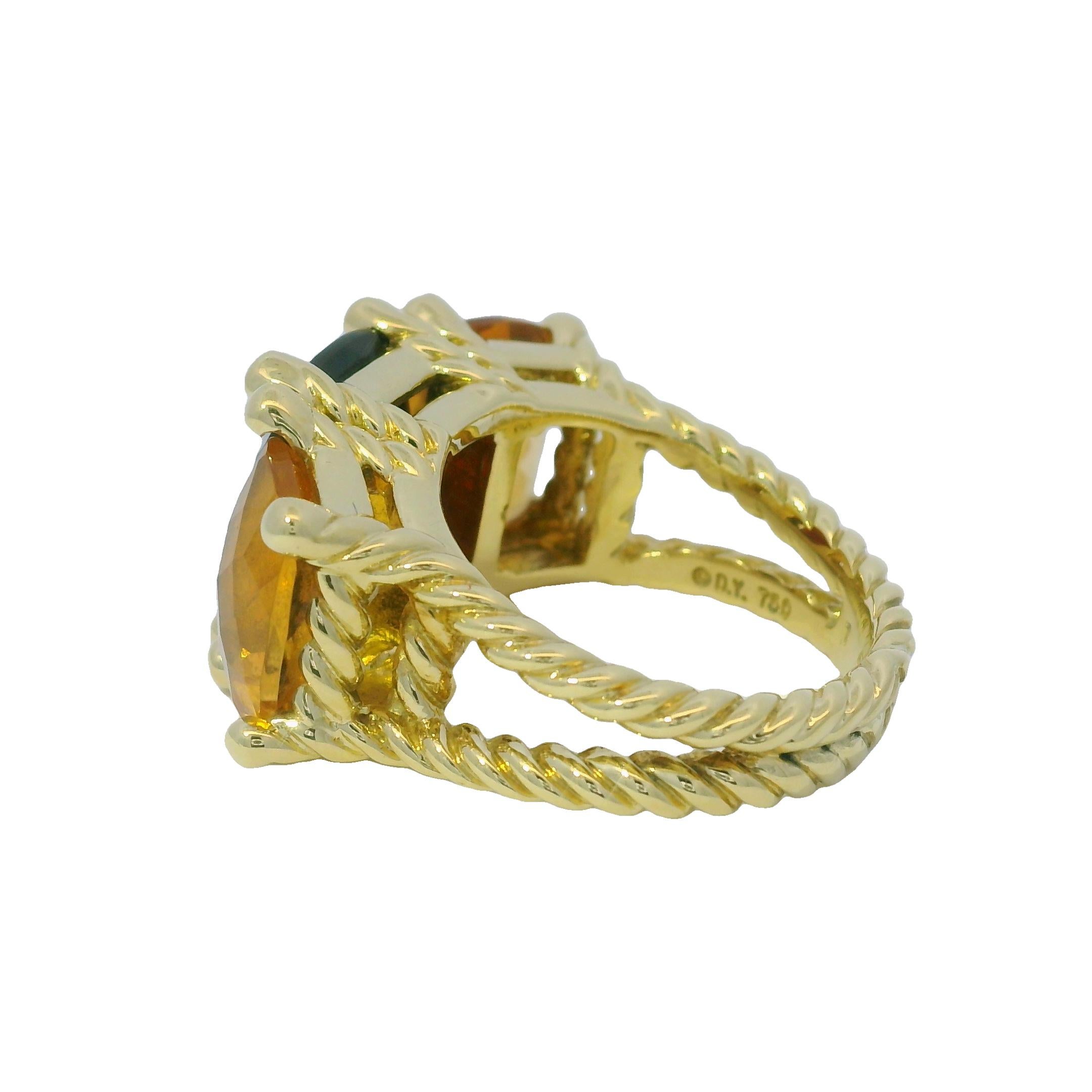 David Yurman Facettierte Edelstein 18-Karat 3-Stein Split Shank Ring Auf Lager im Zustand „Hervorragend“ im Angebot in Boca Raton, FL