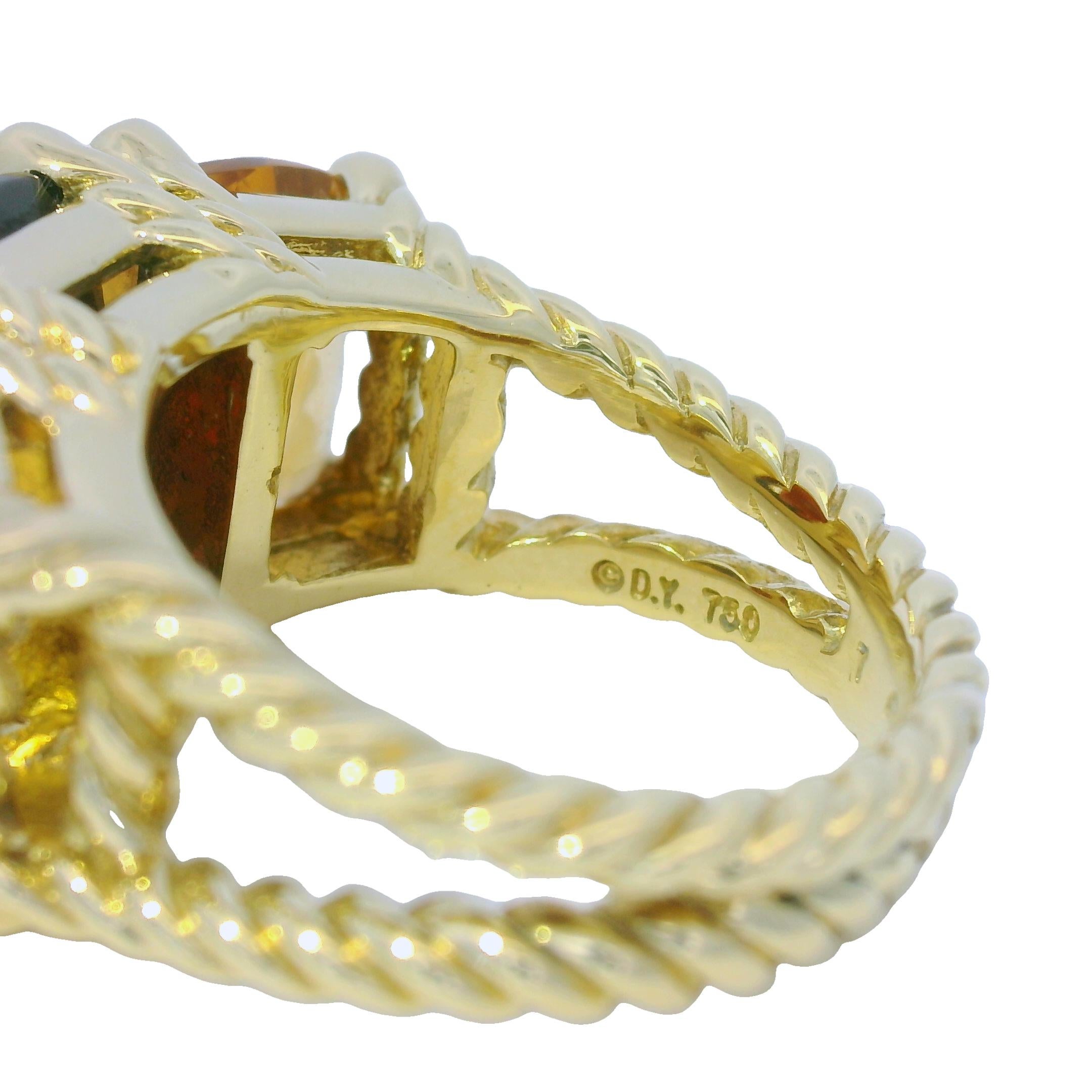 David Yurman Facettierte Edelstein 18-Karat 3-Stein Split Shank Ring Auf Lager Damen im Angebot