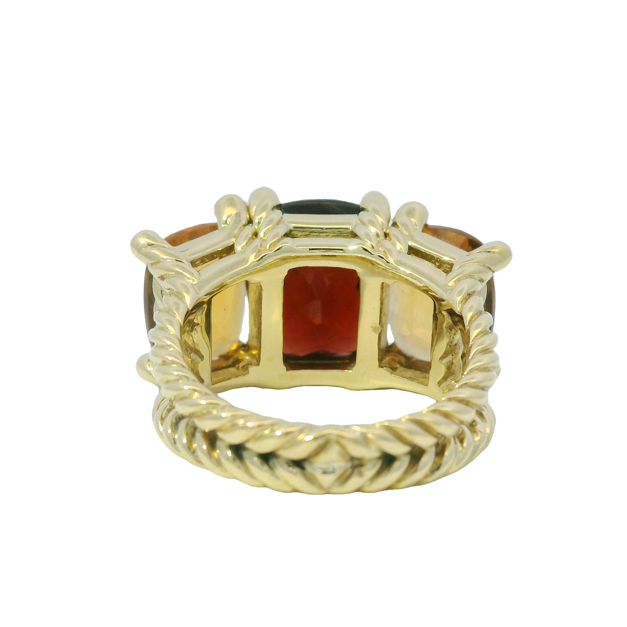 David Yurman Facettierte Edelstein 18-Karat 3-Stein Split Shank Ring Auf Lager im Angebot 1
