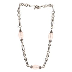 David Yurman Figaro Chain Necklace Sterling Silver with Rose Quartz and Diamonds