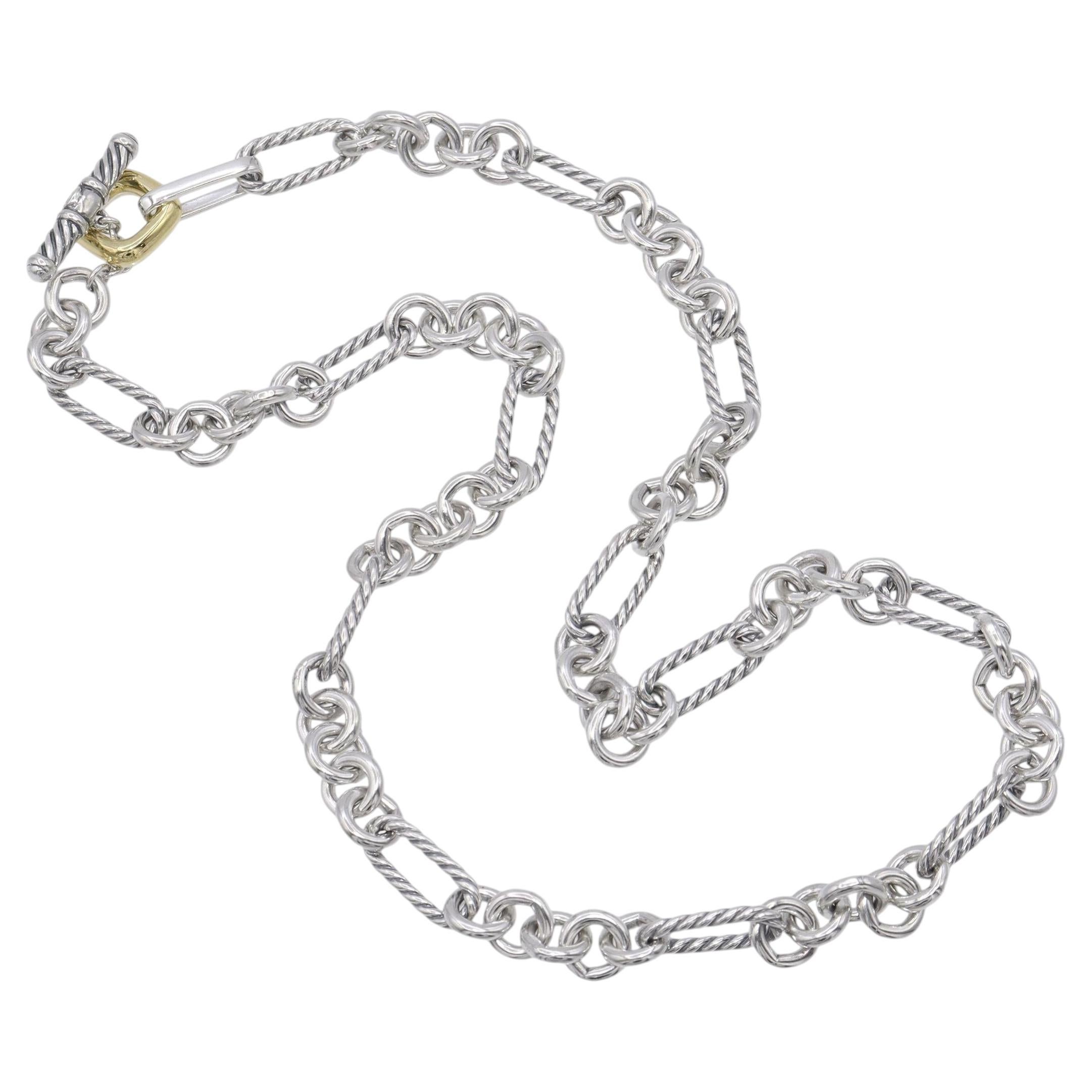 David Yurman Collana a catena Figaro in argento sterling e oro giallo 18k
