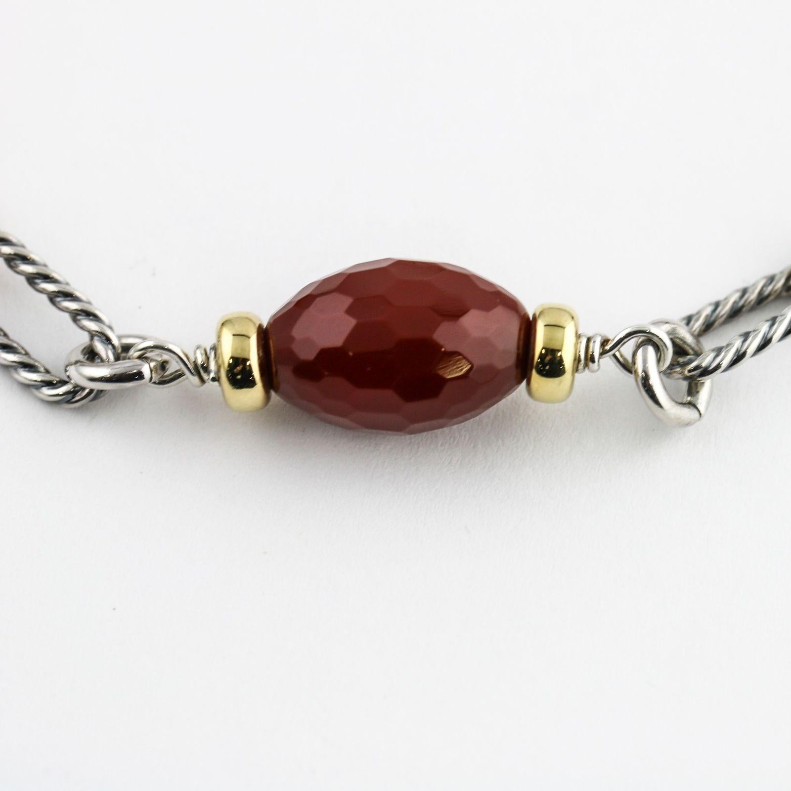 Contemporary David Yurman Figaro Link Carnelian Bijoux Sterling Silver Necklace with 18k Gold For Sale