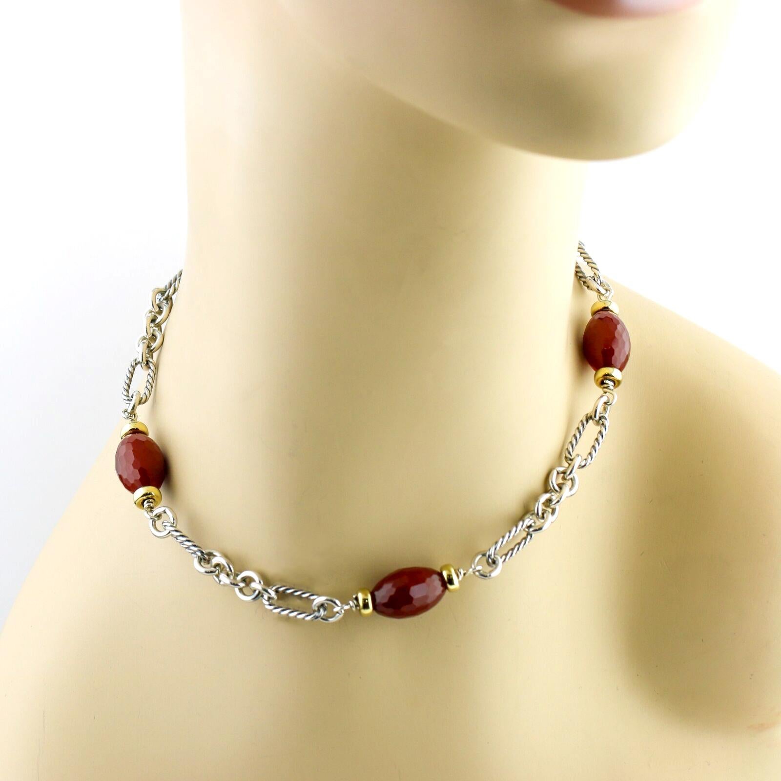 David Yurman Figaro Link Carnelian Bijoux Sterling Silver Necklace with 18k Gold In Good Condition For Sale In Fort Lauderdale, FL