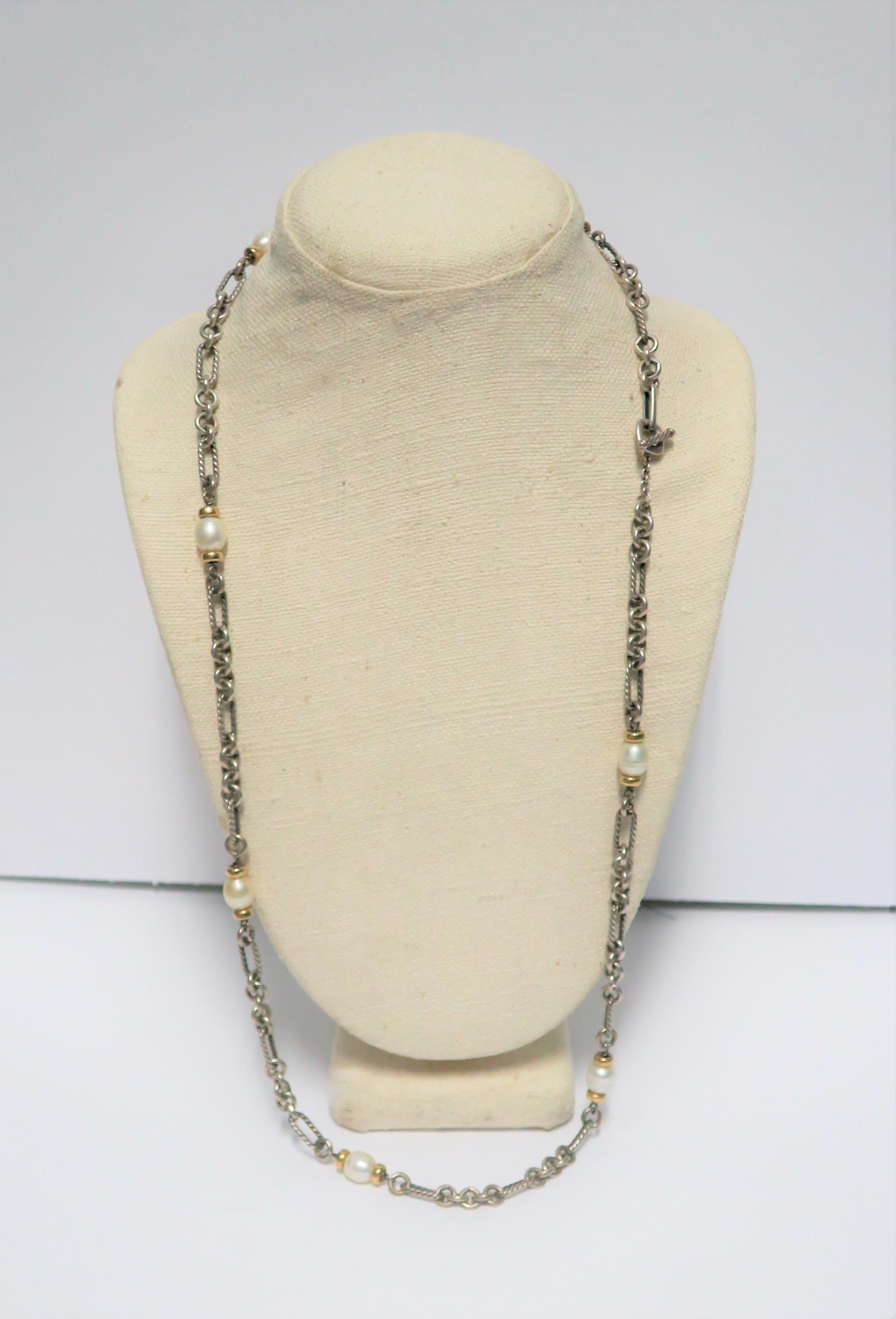 David Yurman 18-Karat Gold, Pearls and Sterling Silver, Figaro Necklace ...