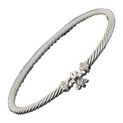 David Yurman Fleur-de-Lis Sterling Silver 0.06 Round Diamond Bangle Bracelet