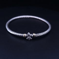 David Yurman Fleur-de-Lis Sterling Silver & 18K Yellow Gold Bangle Bracelet