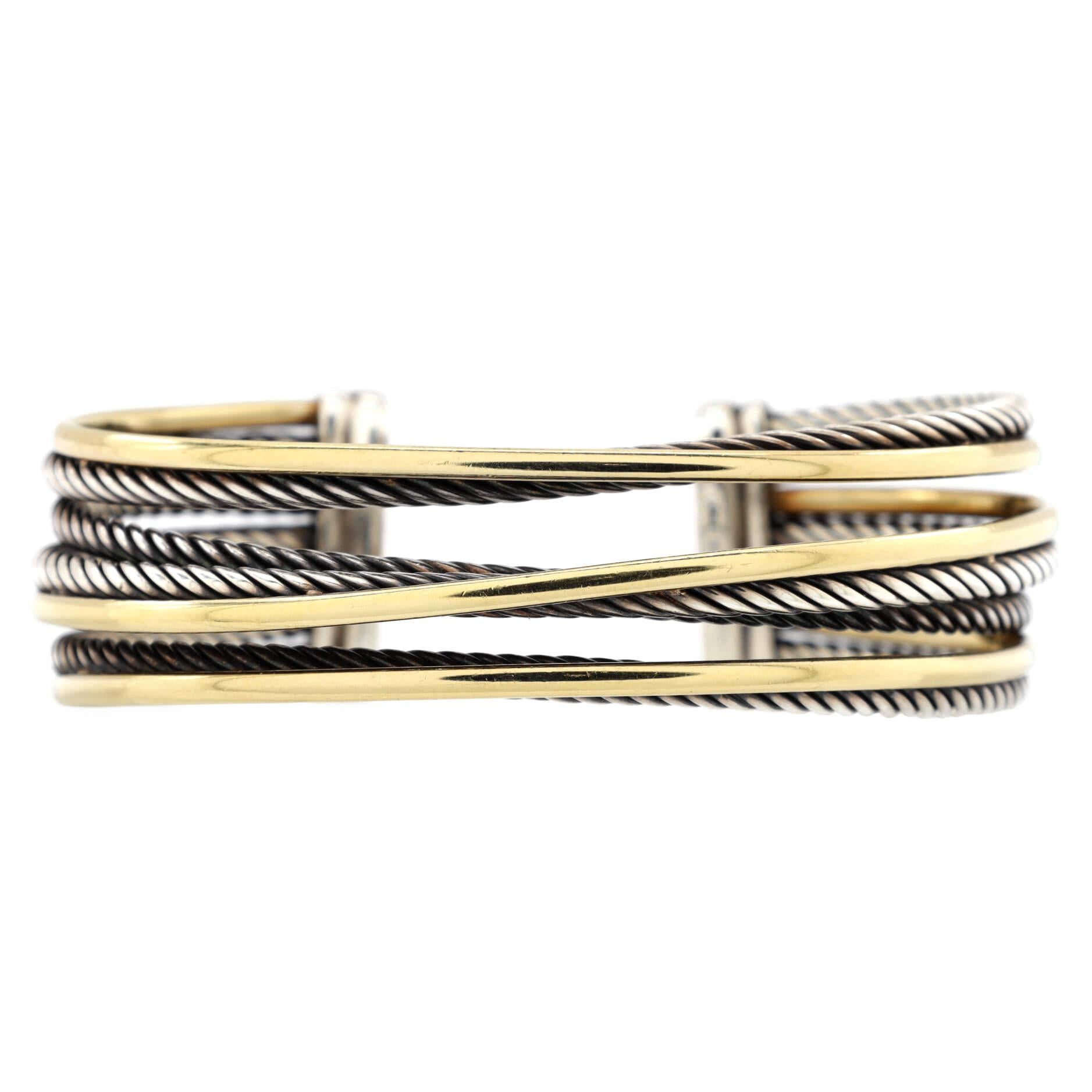 David Yurman Four Row Crossover Cuff Bracelet Sterling Silver In Good Condition In New York, NY