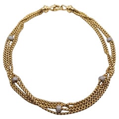Collier imposant David Yurman à quatre rangées de diamants et en or jaune 18 carats