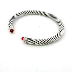 David Yurman Garnet and Diamond 5mm Cuff Bracelet Silver Estate