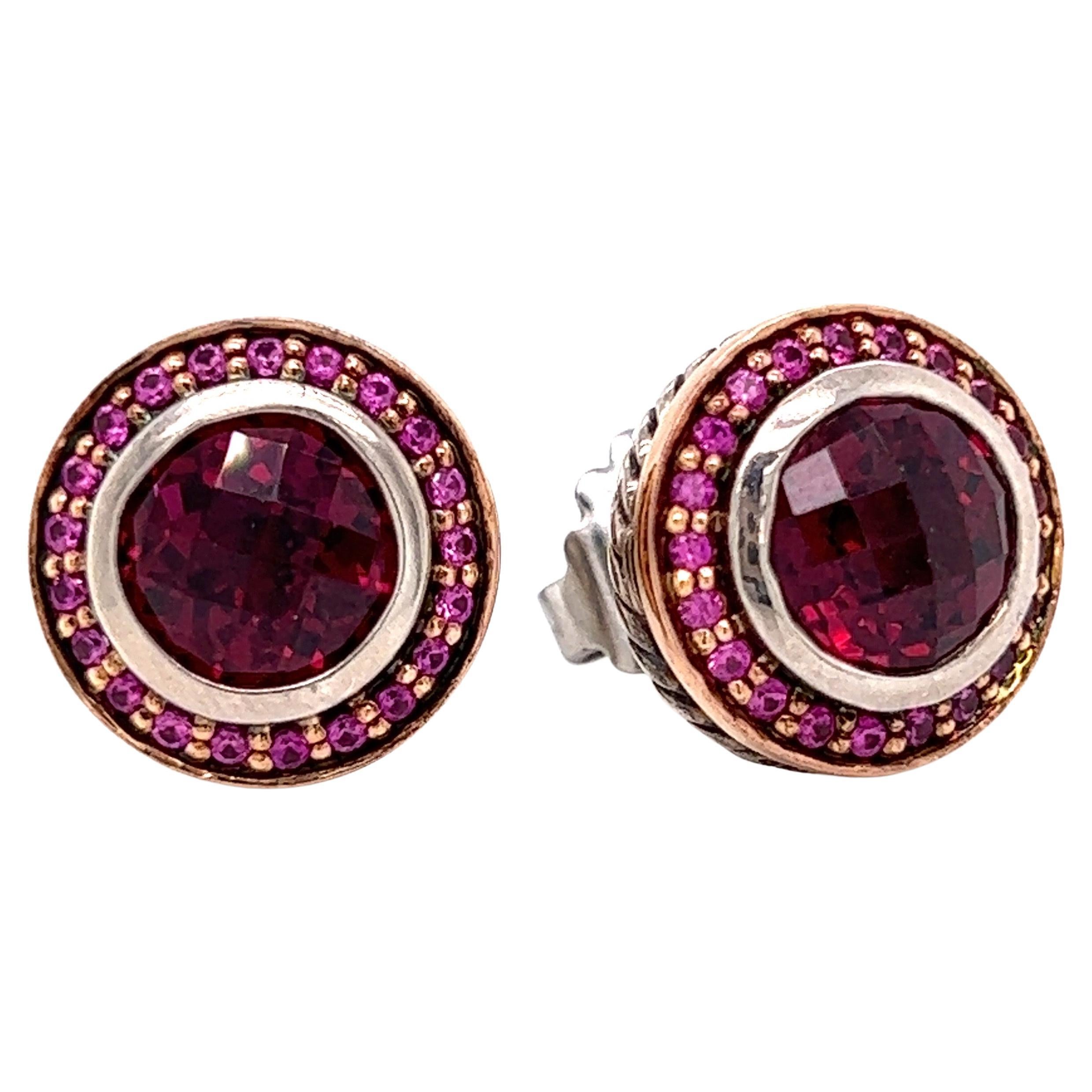 David Yurman Garnet and Pink Sapphire in Silver and 18Kt Albion Earrings