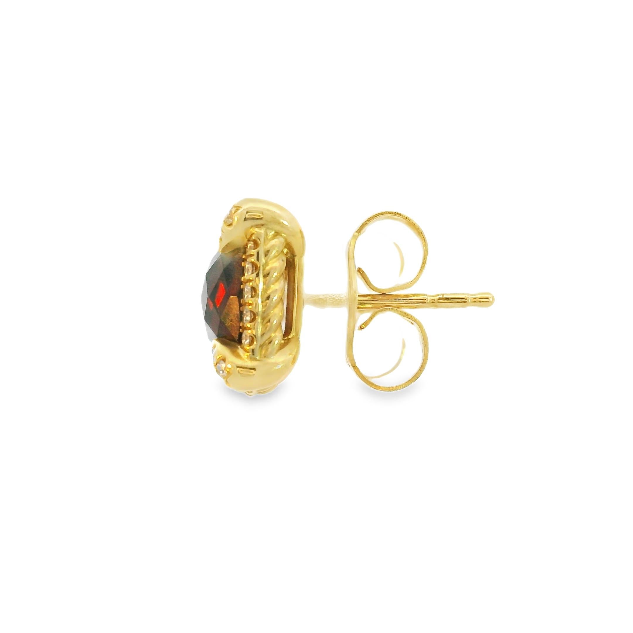 Round Cut David Yurman Garnet Chatelaine & Pave Diamond 18-Karat Earrings In Stock