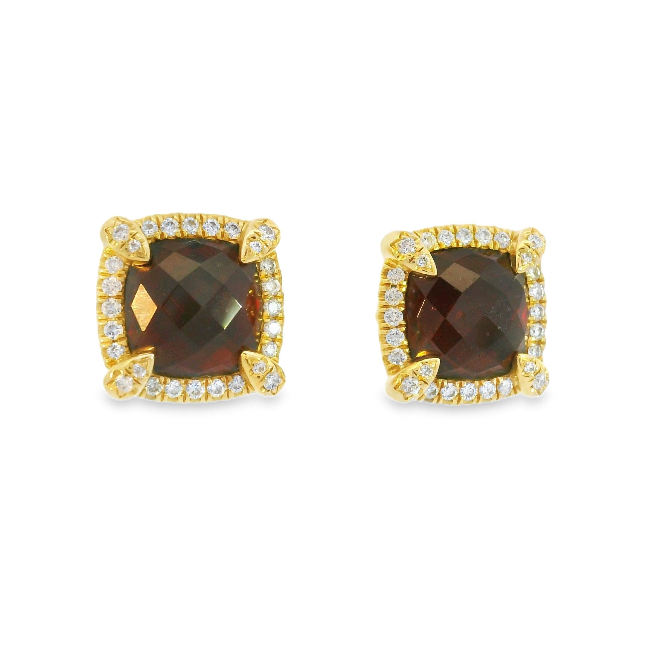 David Yurman Garnet Chatelaine & Pave Diamond 18-Karat Earrings In Stock 2