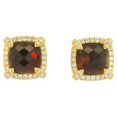 David Yurman Garnet Chatelaine & Pave Diamond 18-Karat Earrings In Stock