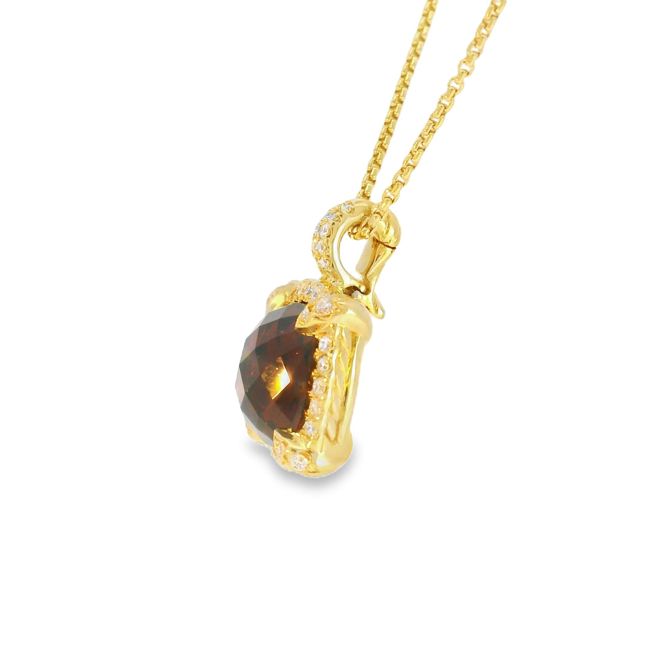 Round Cut David Yurman Garnet Chatelaine & Pave Diamond 18-Karat Pendant Necklace In Stock