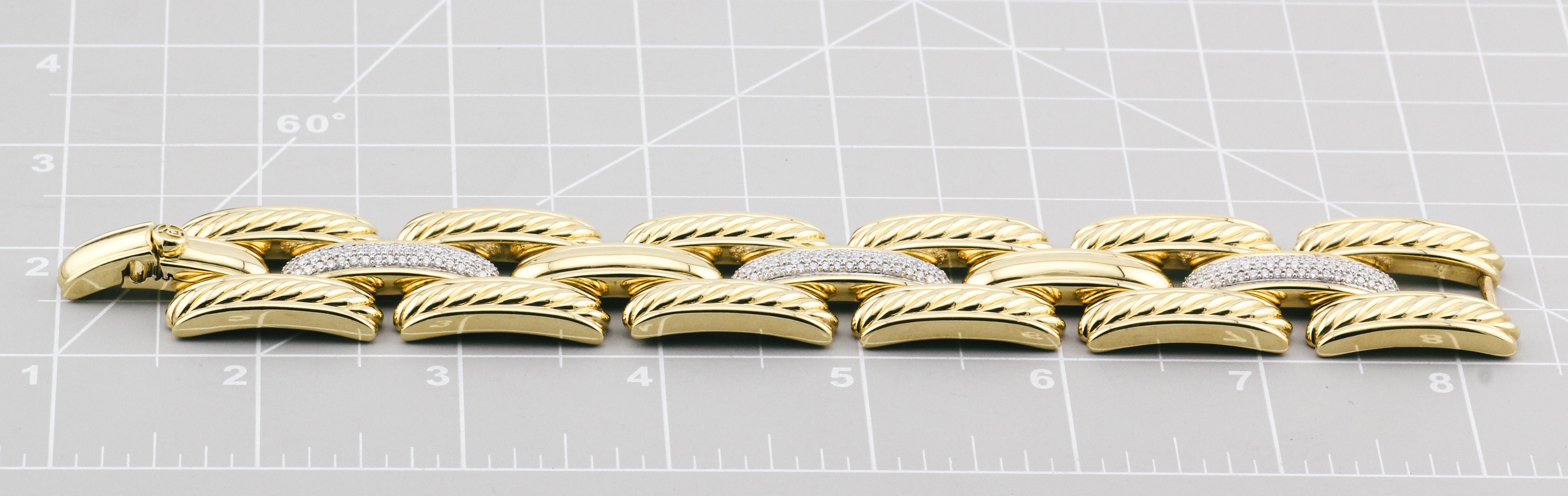 David Yurman Gatelin Pave Diamond  18K Gold Cable Link Bracelet For Sale 7