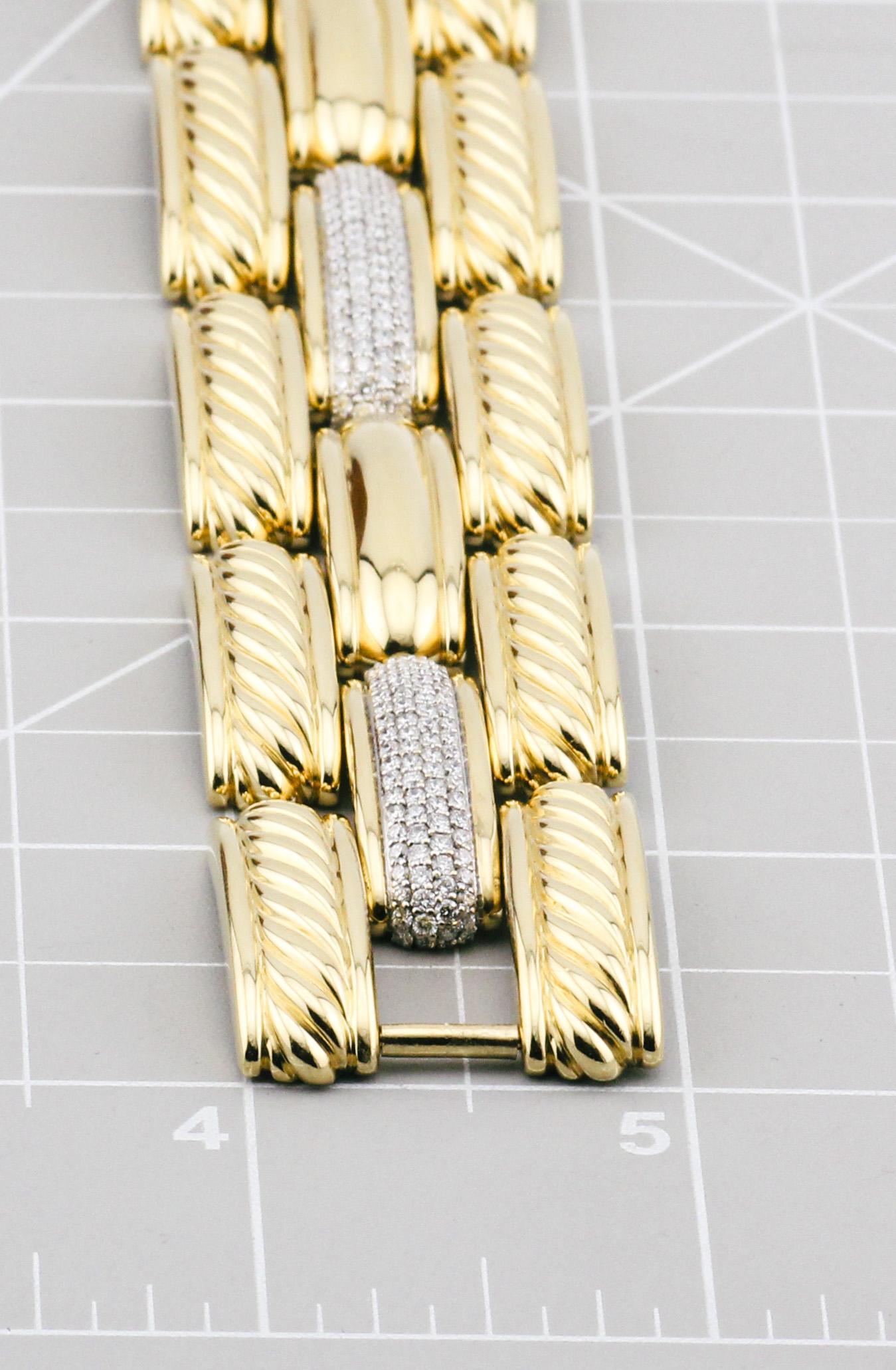 David Yurman Gatelin Pave Diamond  18K Gold Cable Link Bracelet For Sale 8