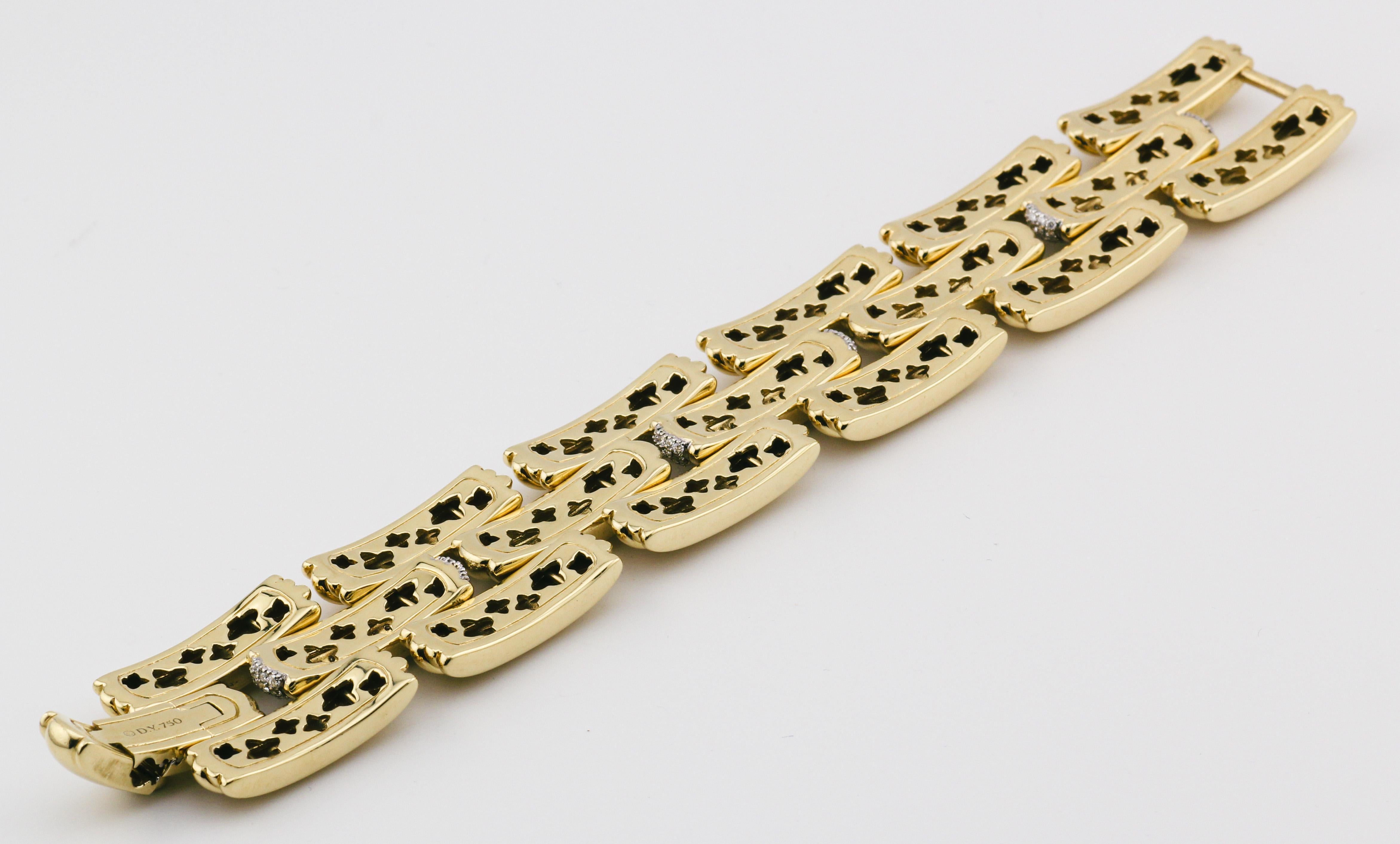 David Yurman Gatelin pavé de diamants  Bracelet à maillons de câble en or 18K Bon état - En vente à Bellmore, NY