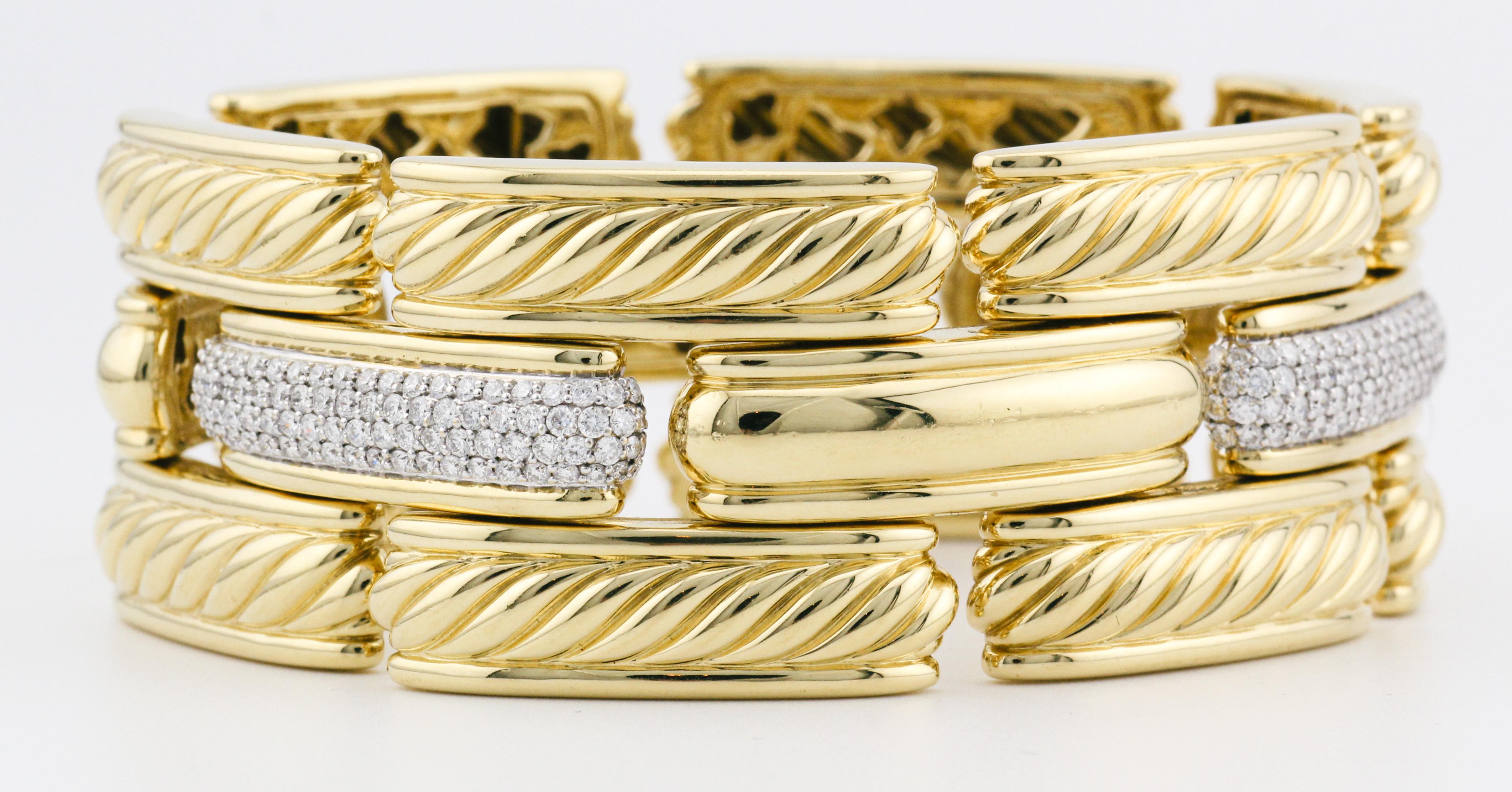 David Yurman Gatelin pavé de diamants  Bracelet à maillons de câble en or 18K Pour femmes en vente