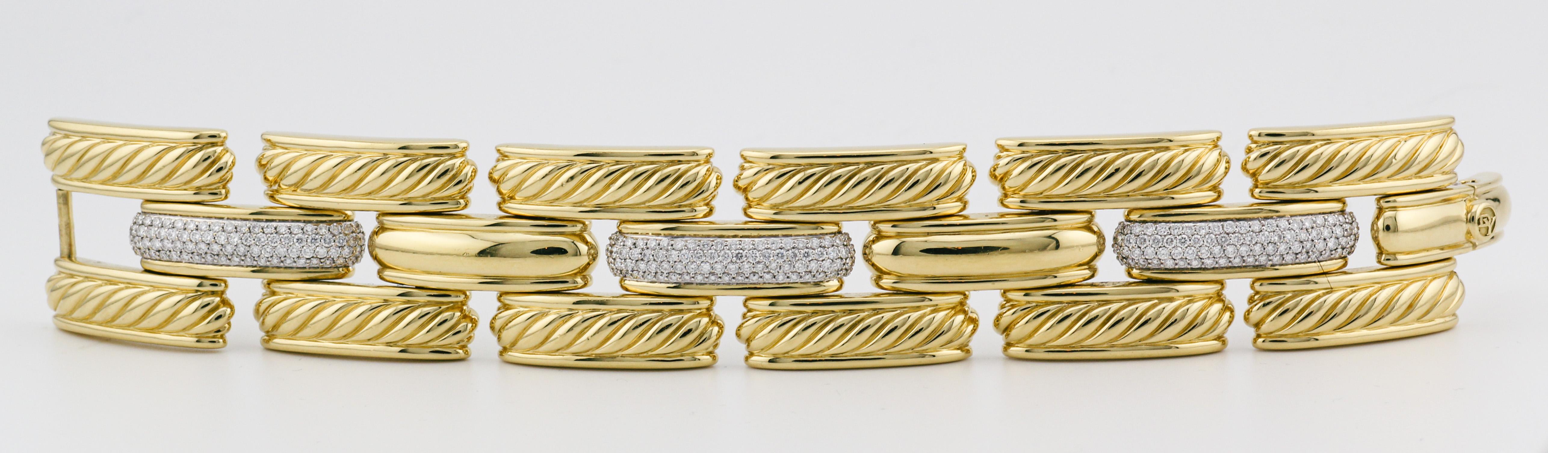 David Yurman Gatelin Pave Diamond  18K Gold Cable Link Bracelet For Sale 1