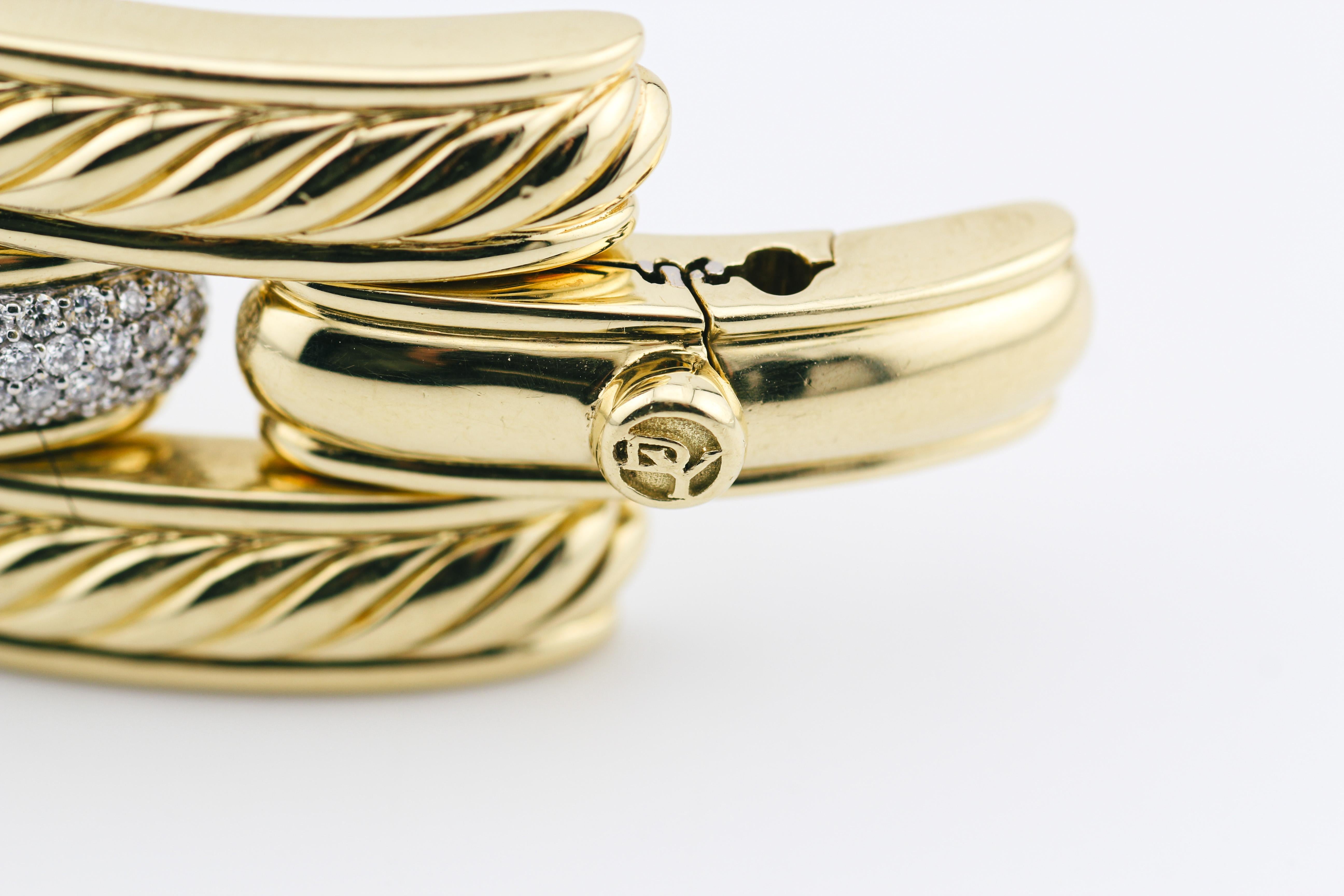 David Yurman Gatelin Pave Diamond  18K Gold Cable Link Bracelet For Sale 2