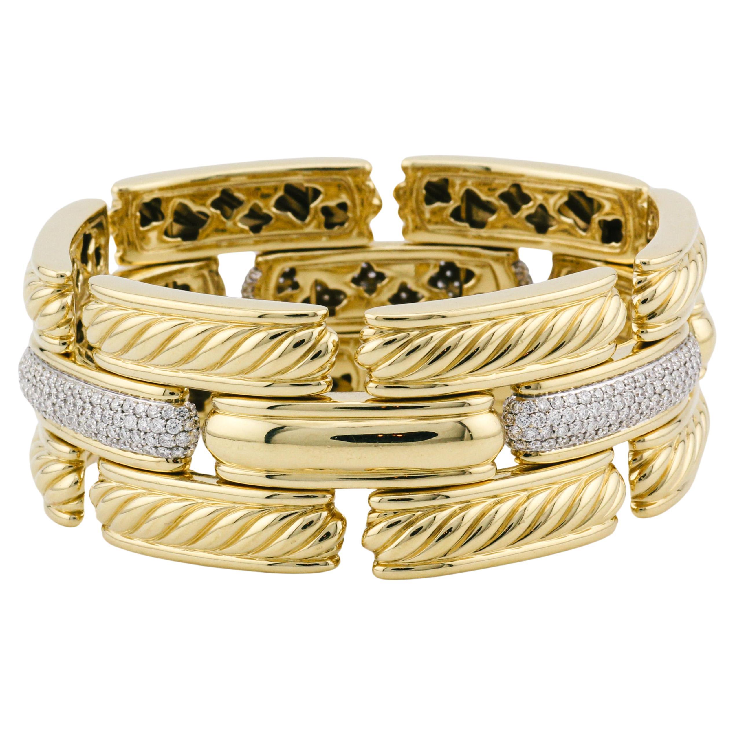 David Yurman Gatelin Pave Diamond  18K Gold Cable Link Bracelet For Sale