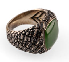 David Yurman Gator Naturals Signet Ring Dark Green Jade Size 10