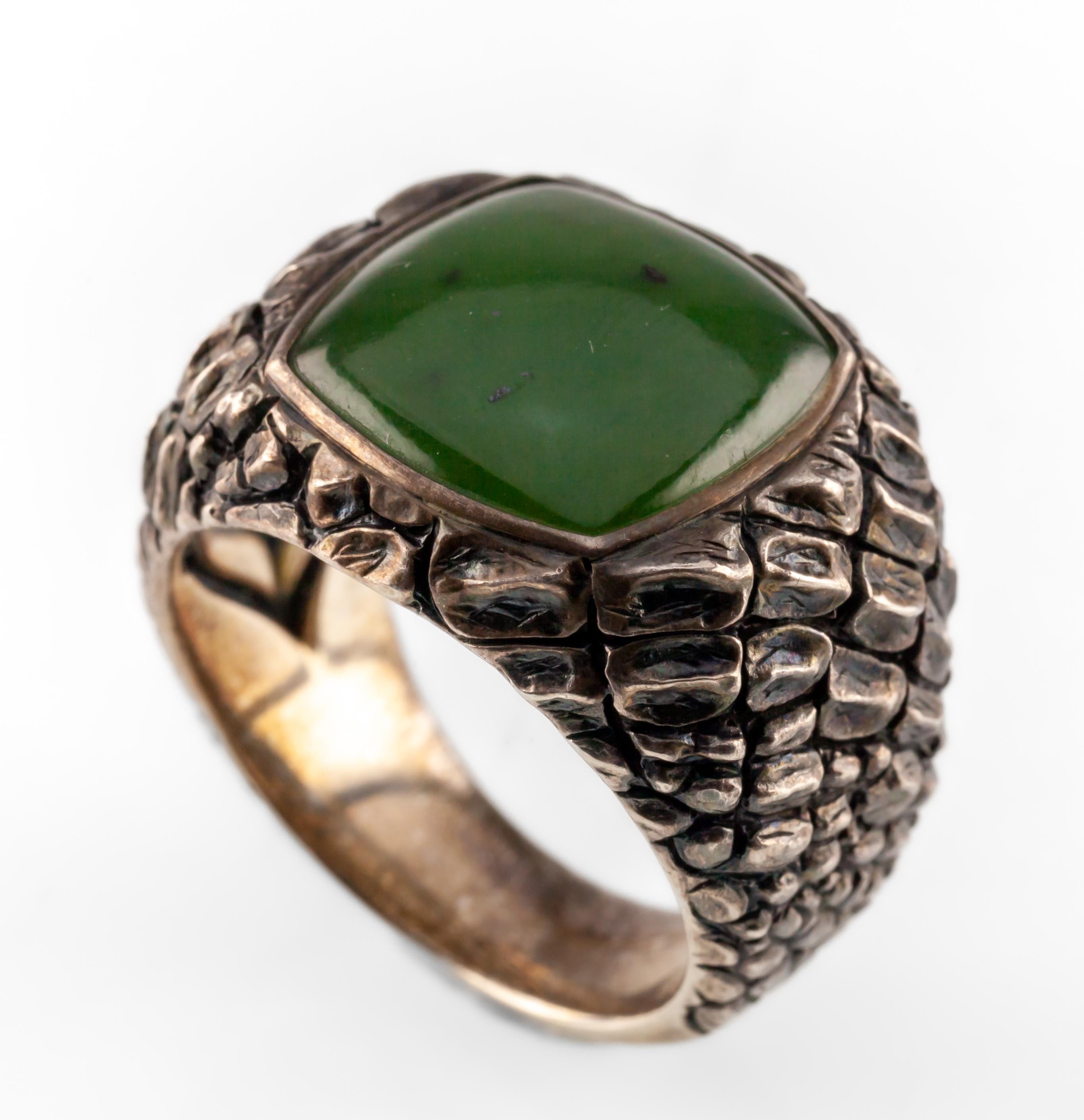 Modern David Yurman Gator Naturals Signet Ring Dark Green Jade Size 10