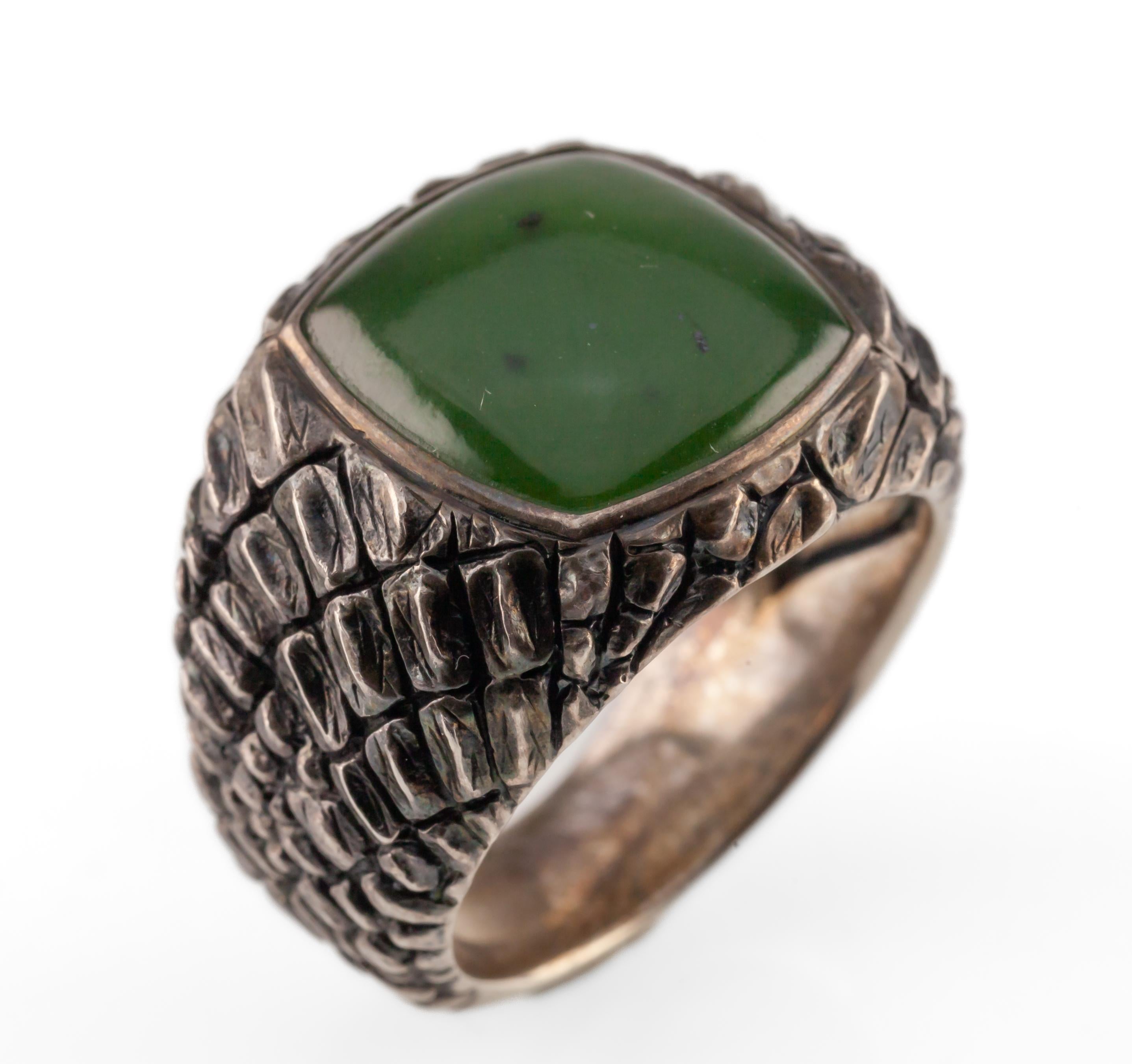 Cabochon David Yurman Gator Naturals Signet Ring Dark Green Jade Size 10