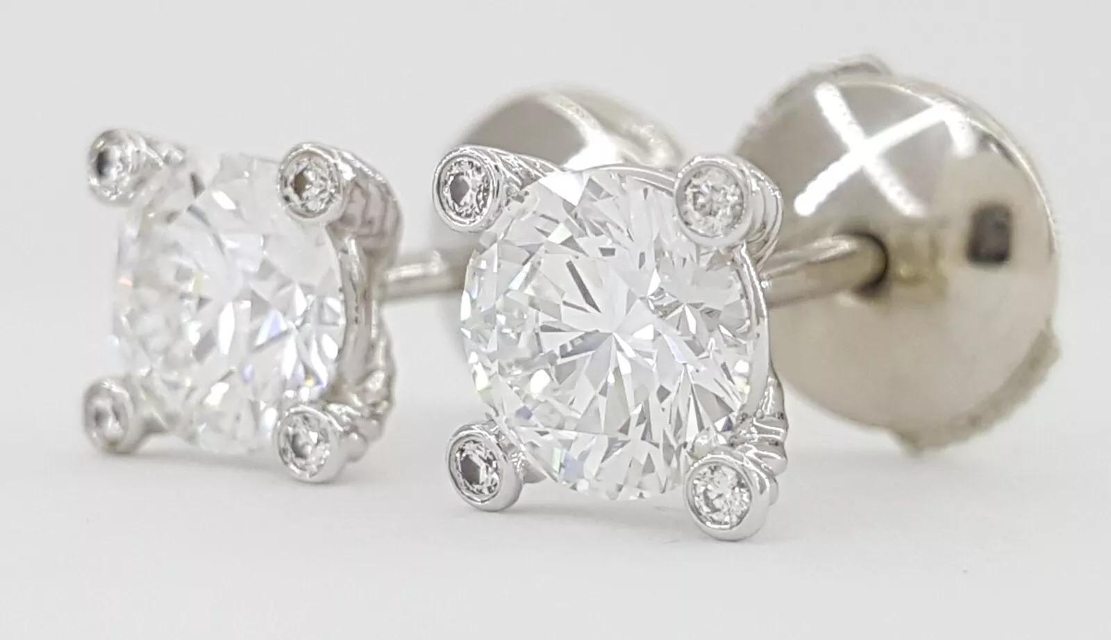 Women's David Yurman GIA Certified 1.44 Carat Platinum Diamond Stud Earrings For Sale