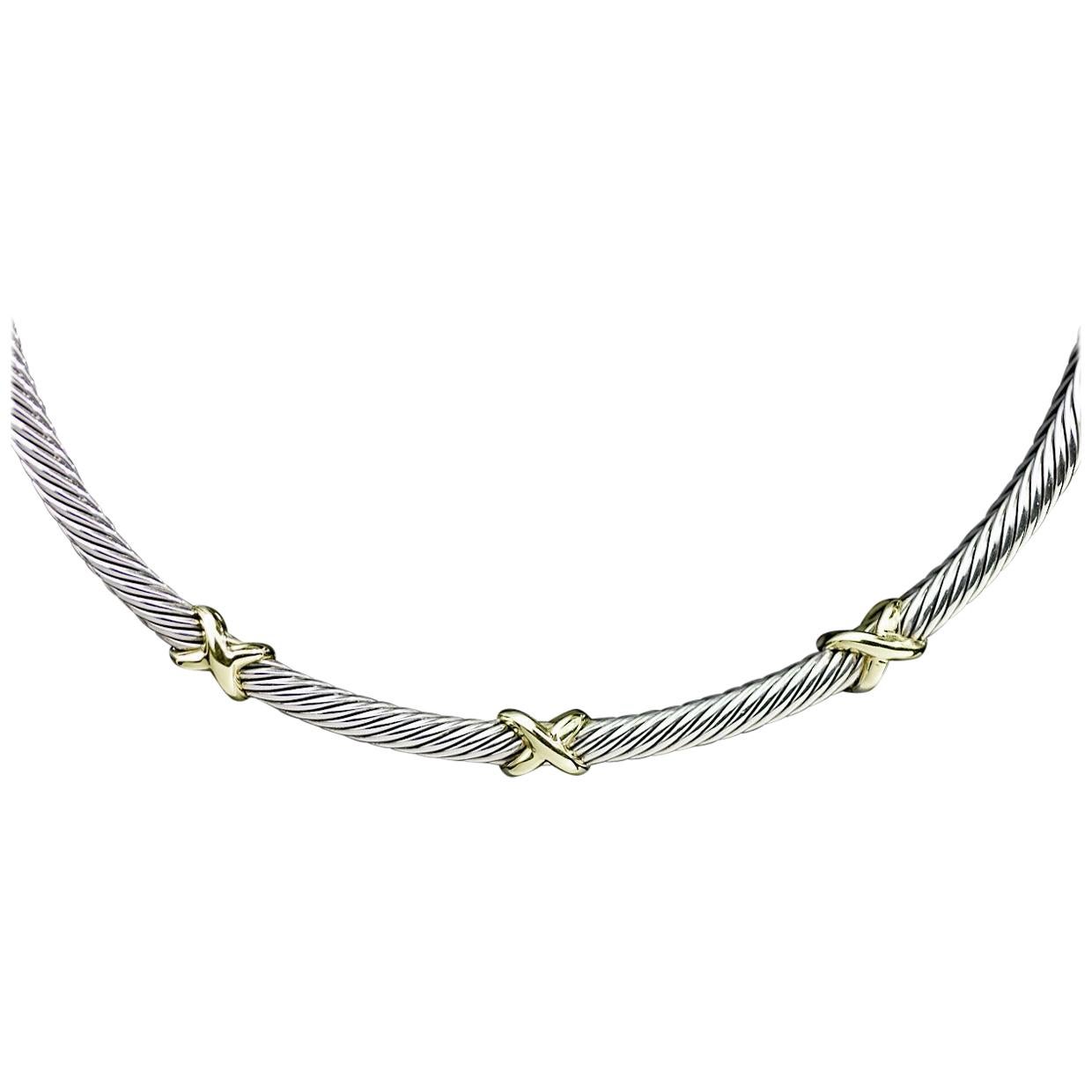 David Yurman Gold and Silver Cable Classic Triple X Collar Necklace