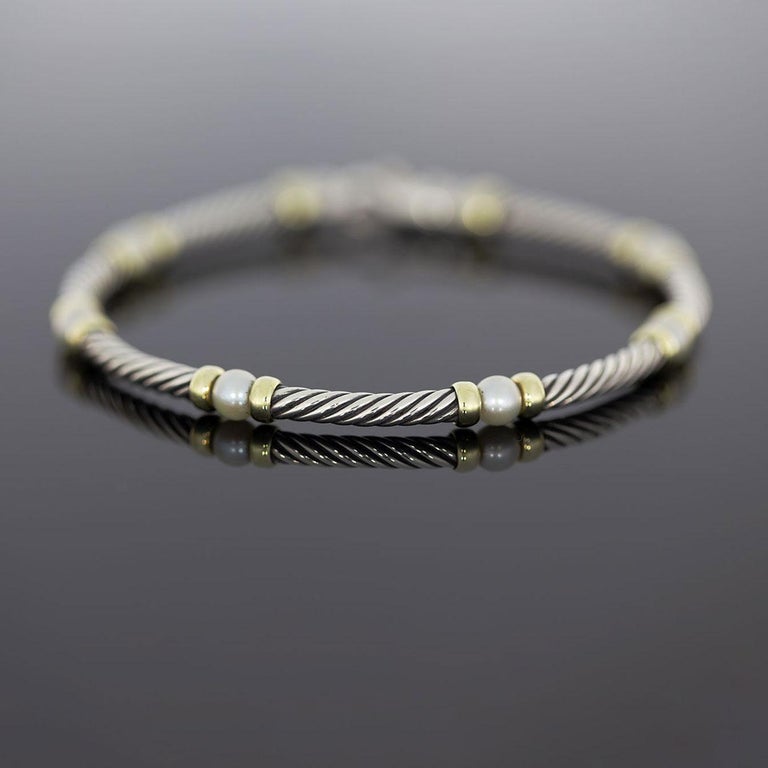 David Yurman Gold and Silver Hampton Pearl Cable Bracelet at 1stDibs