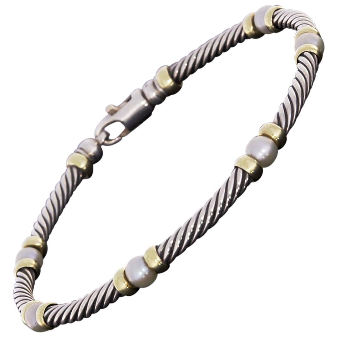 David Yurman Gold and Silver Hampton Pearl Cable Bracelet