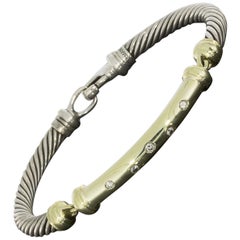 David Yurman Gold and Silver Round Diamond Metro Bar Cable Bangle Bracelet