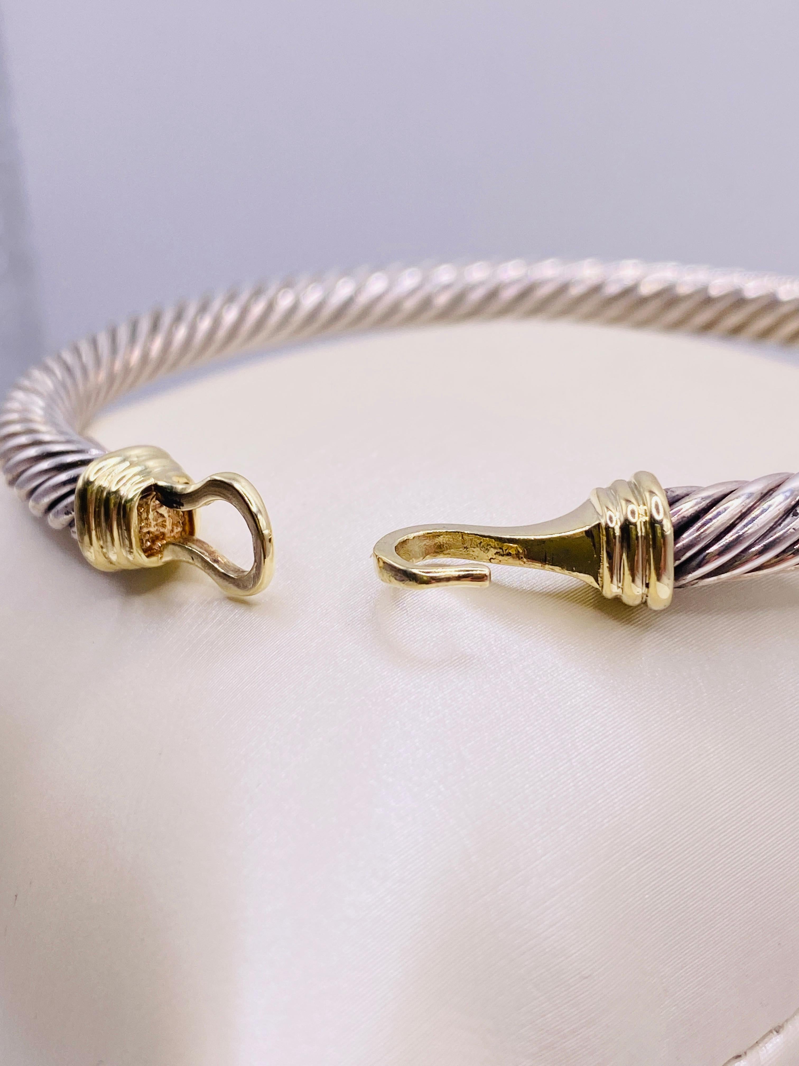 David Yurman 14k Gelbgold und Sterling Silber 5mm Kabel Collection Haken und Öse Armband. 18.4Dwt. 52mm/2