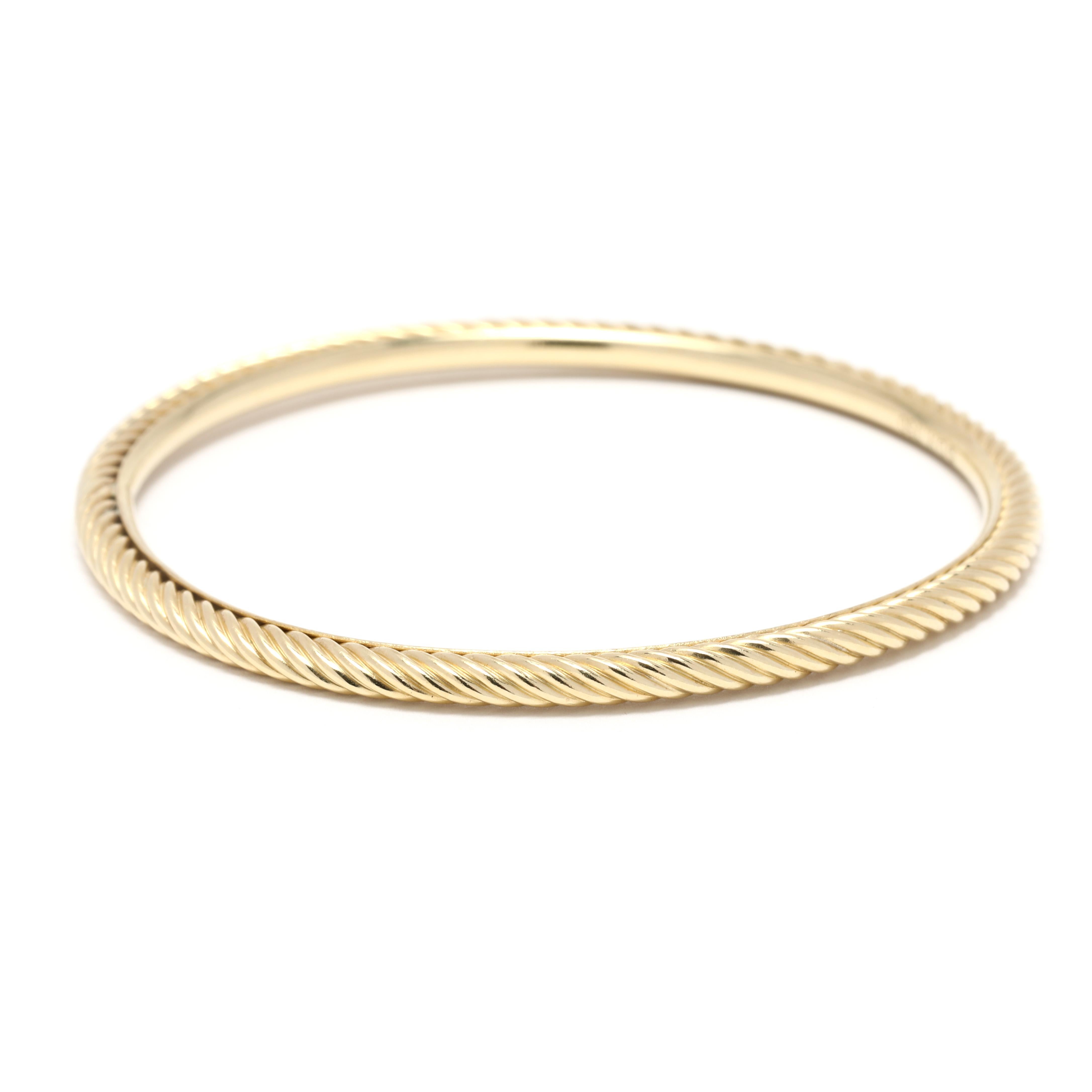David Yurman Gold Cable Bangle, 18k Yellow Gold, Size Small In Good Condition In McLeansville, NC