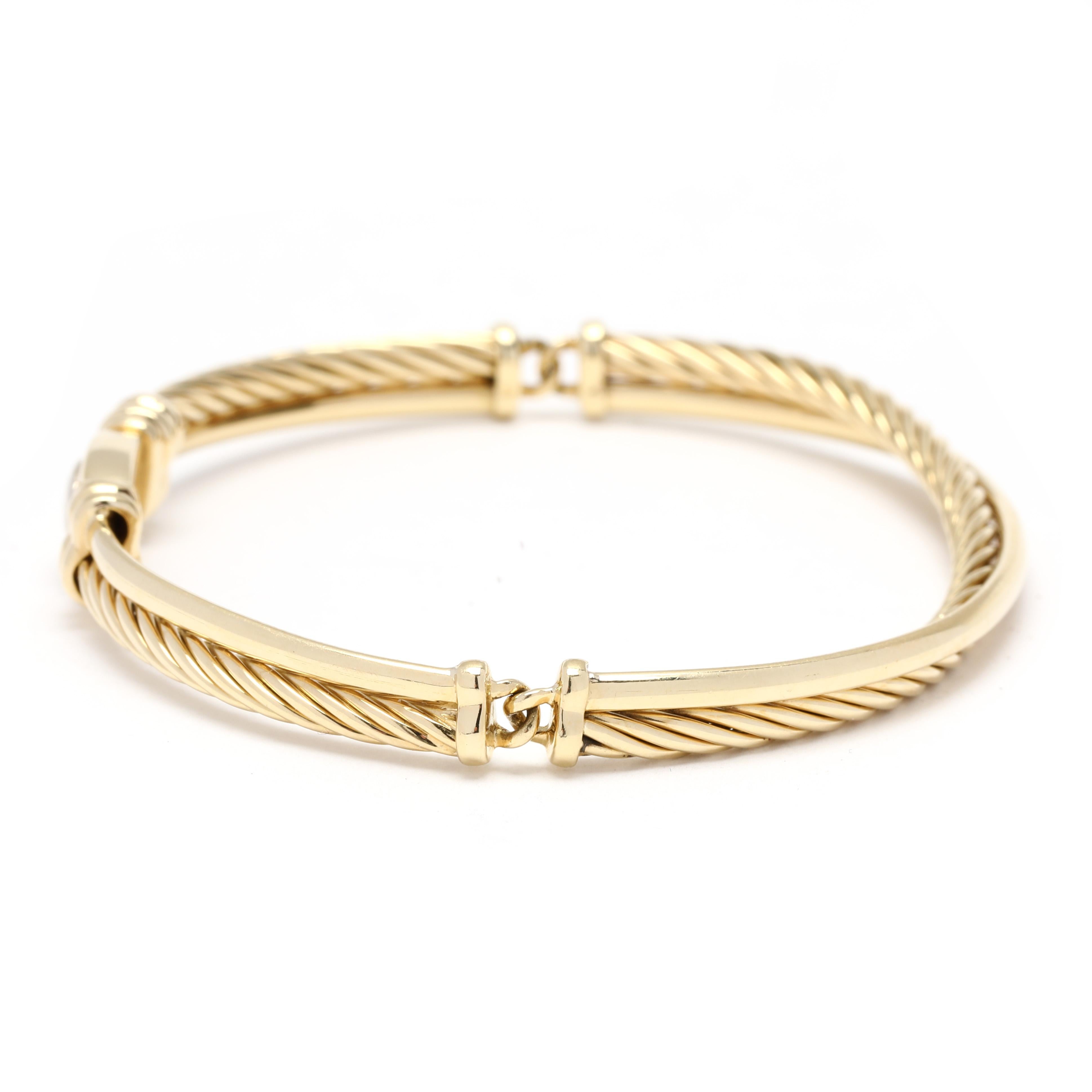 David Yurman Gold Crossover Bangle Bracelet, 18k Yellow Gold In Good Condition For Sale In McLeansville, NC